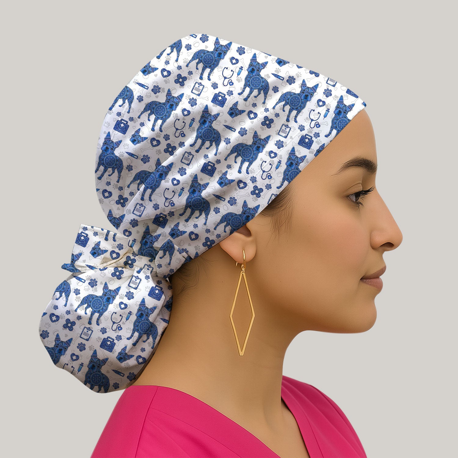 Blue Heeler Australian Cattle Dog Scrub Cap, Australia Dot Art Pattern Hat, Breathable Fabrics Nursing Uniform