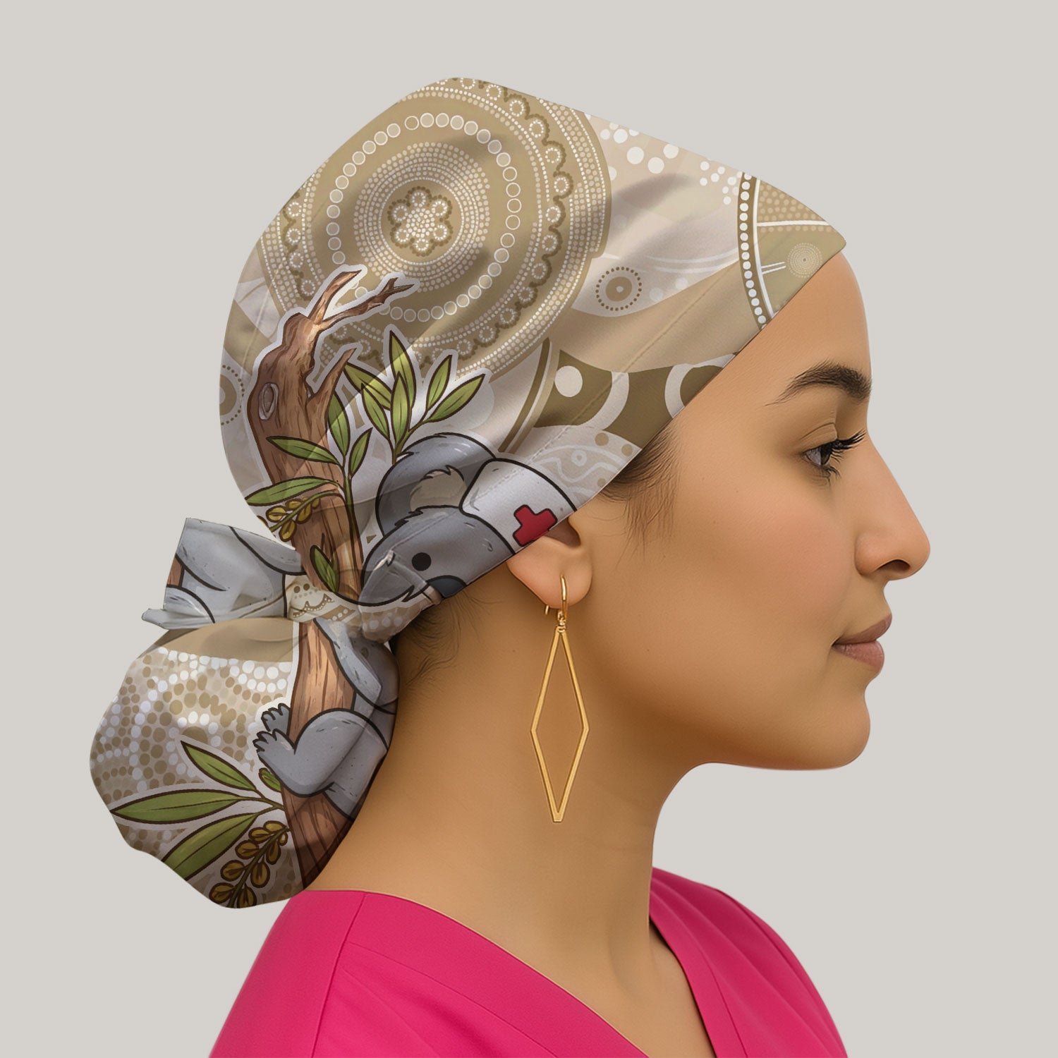 Australian Indigenous Inspired Dot Art Scrub Cap, Cute Koala Pattern Nurse Hat, Comfortable Scrubs For Nursing