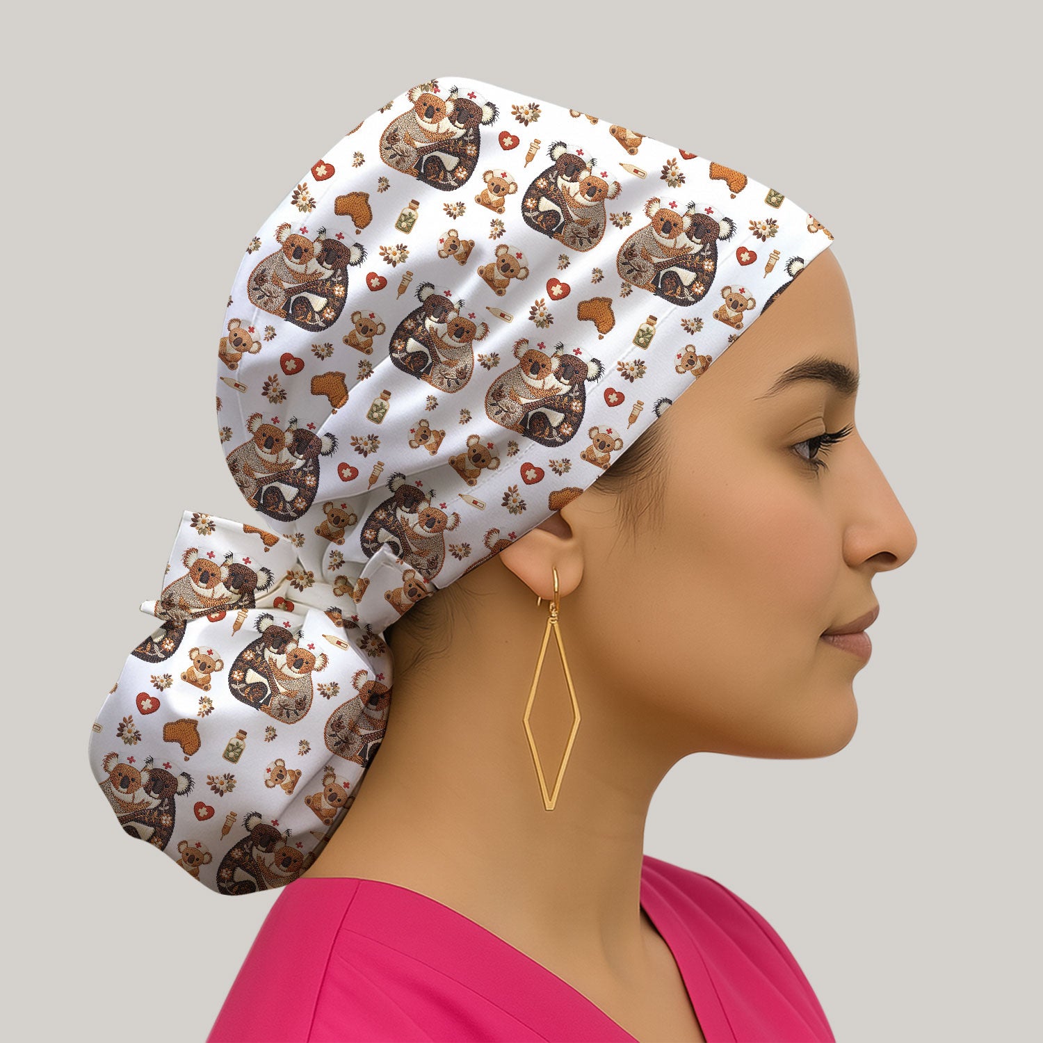Cute Cartoon Koala Valentine Nurse Design Cap, Bouffant Scrub Caps for Women