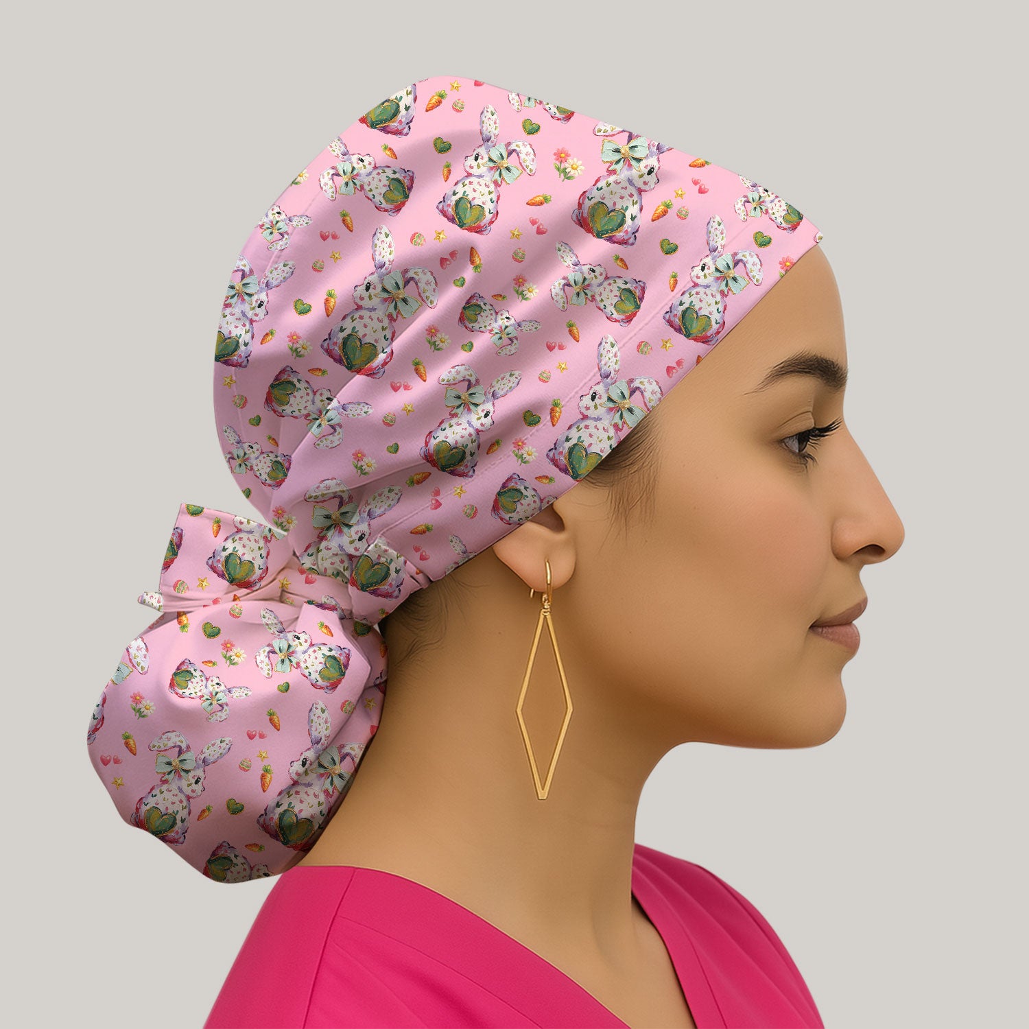 Cute Pastel Bunny Easter Pattern Cap, Bouffant Scrub Caps for Women