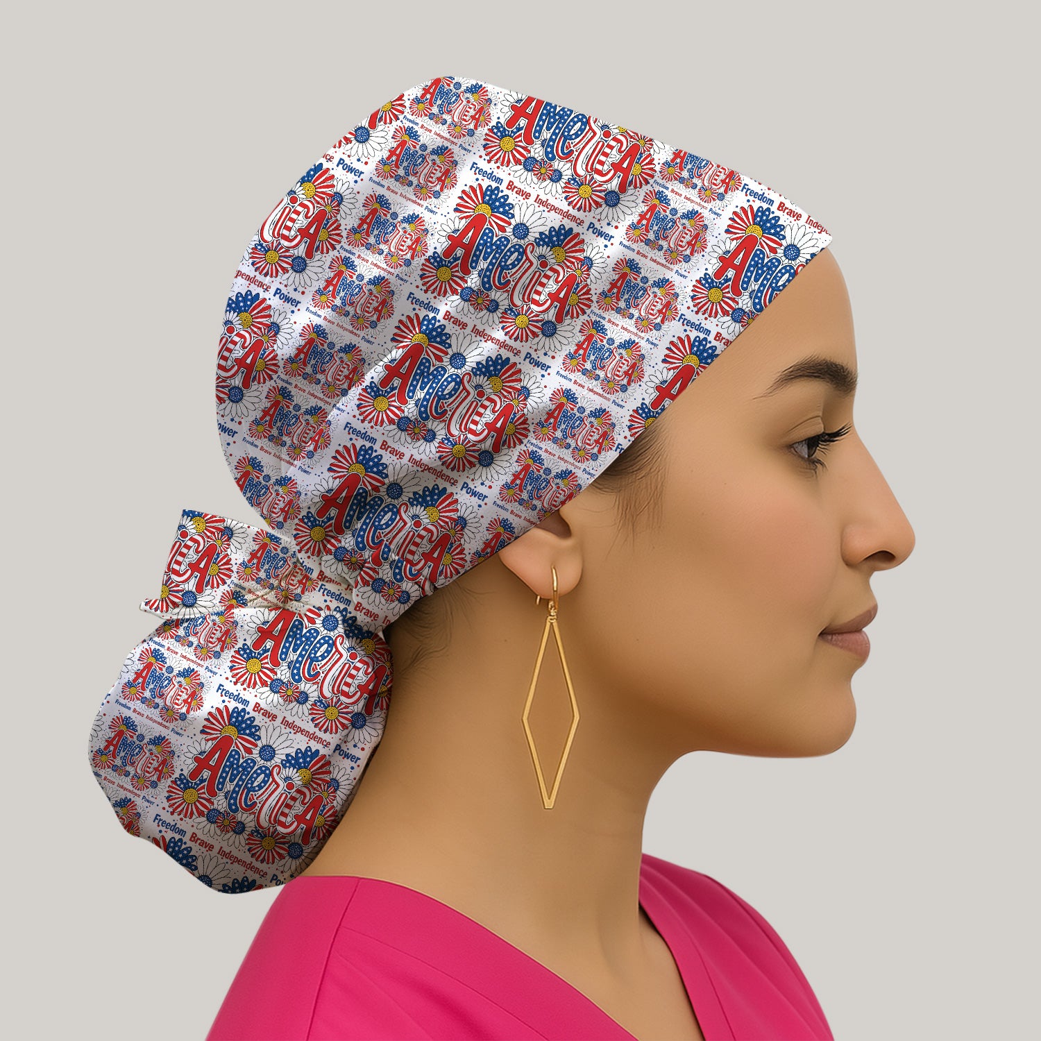 Patriotic America Floral Fireworks Pattern Scrub Cap, Surgical Caps for Doctors