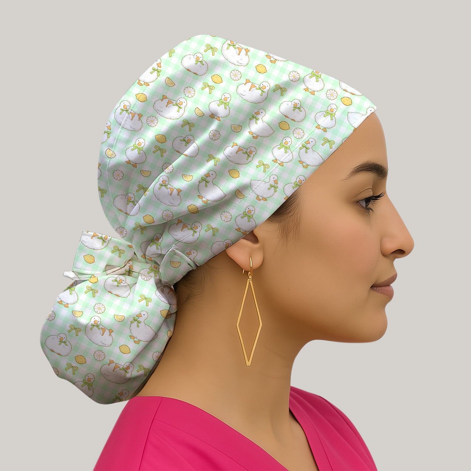Adorable Ducks Lemon Daisy Pattern Caps, Bouffant Scrub Caps for Women