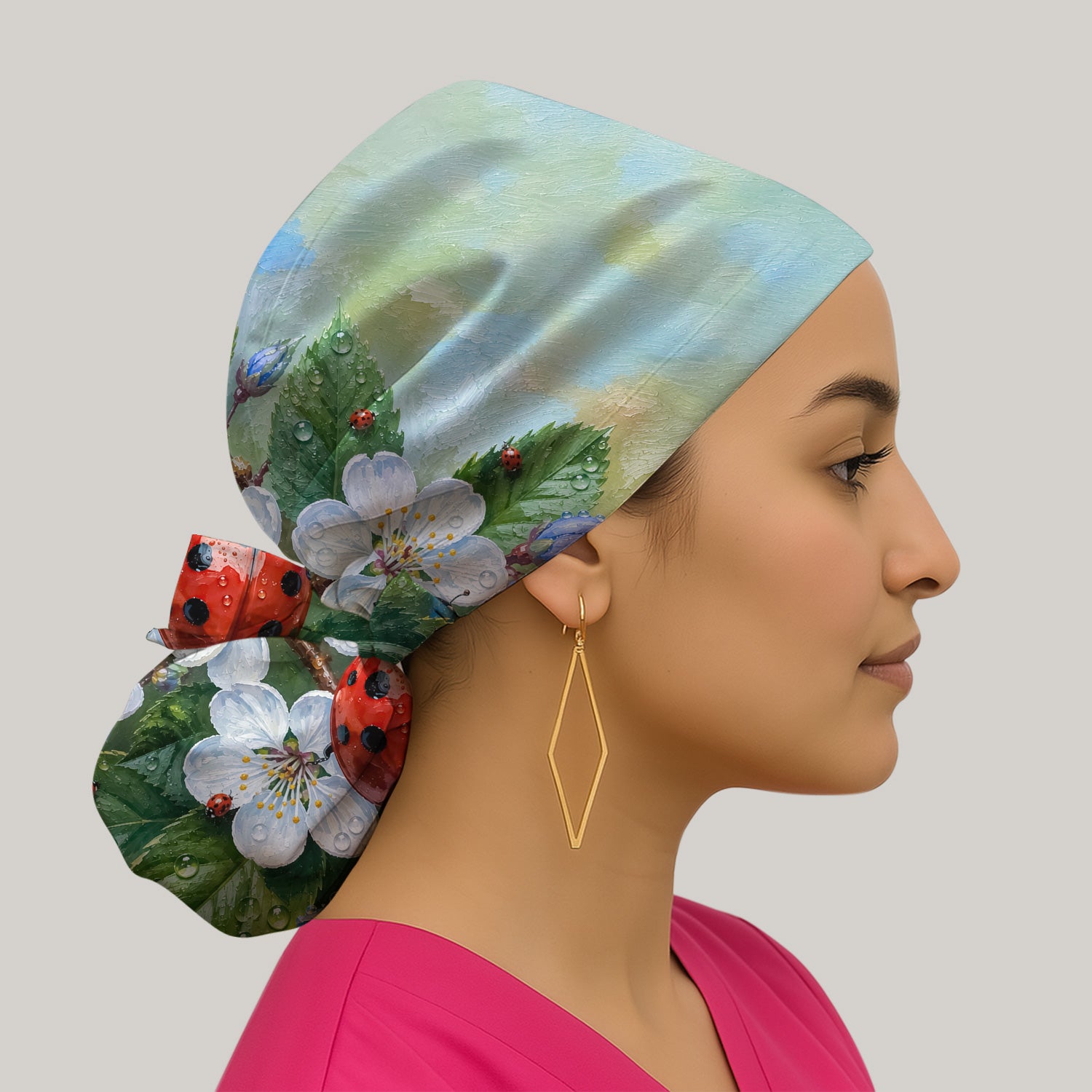 Cute Ladybug Blossom Garden Pattern Scrub Cap, Surgical Caps for Doctors