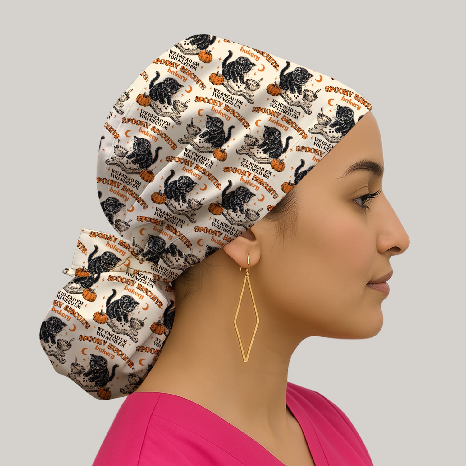 Funny Halloween Black Cat Scrub Cap, Surgical Caps for Doctors