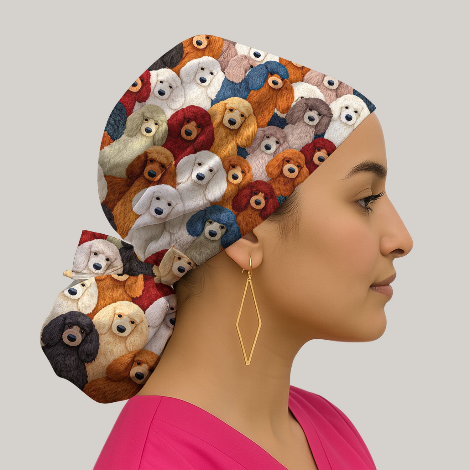 Multicolor Poodle Dog Pattern Scrub Cap, Breathable Fabrics Caps Uniform