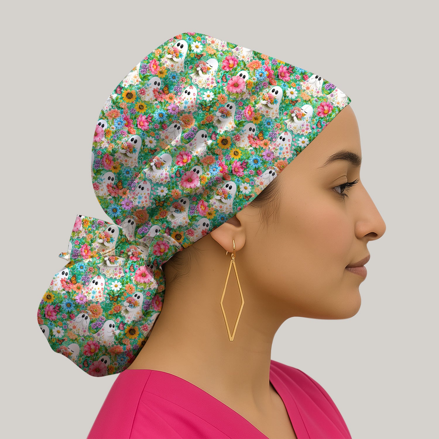 Cute Halloween Floral Ghosts Scrub Cap, Surgical Caps for Doctors