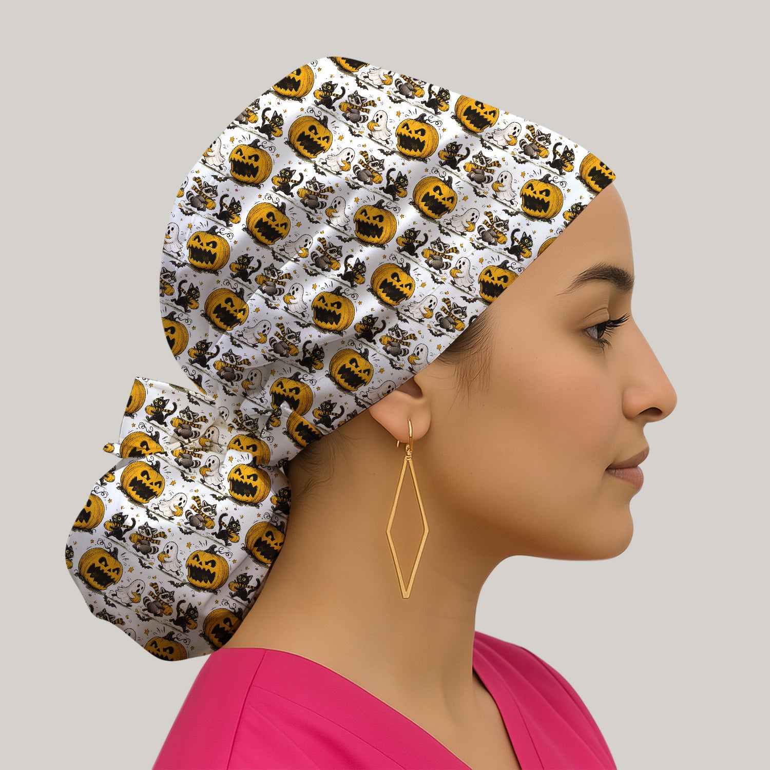 Spooky Halloween Woodland Critters Pattern Scrub Cap, Surgical Caps for Doctors