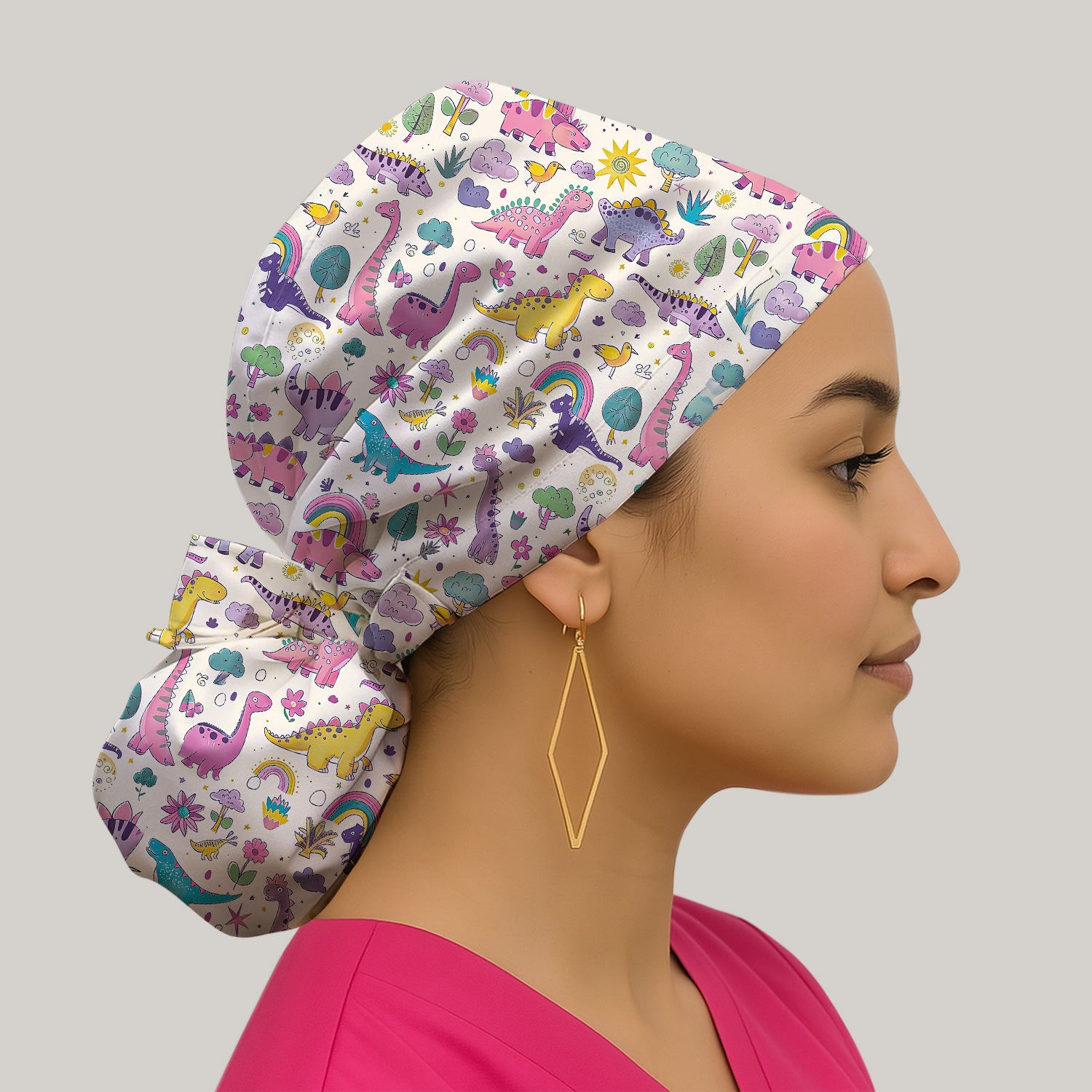 Cute Dinosaur Rainbow Pattern Scrub Cap, Surgical Caps for Doctors