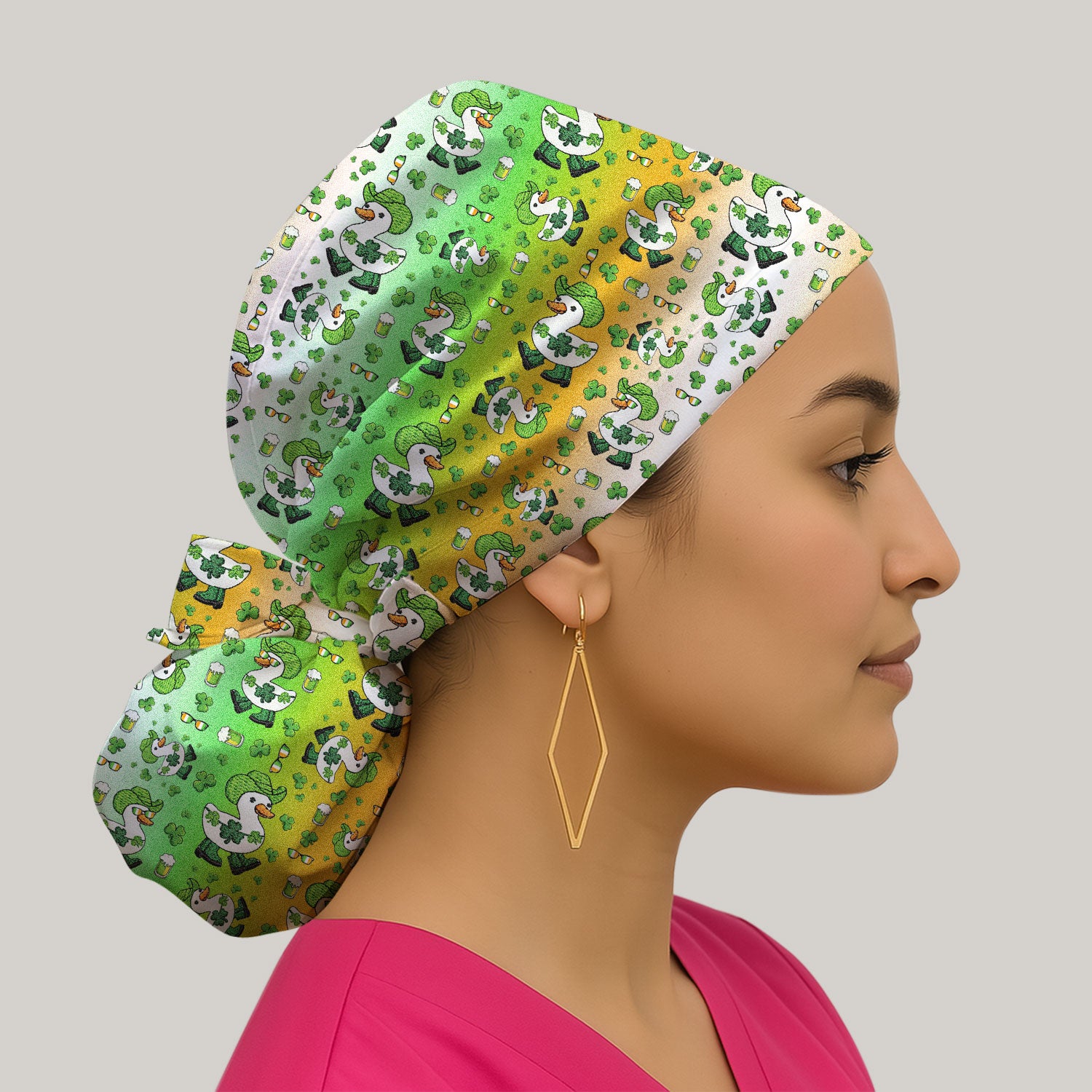 St. Patrick Goose Shamrock Medical Pattern Scrub Cap, Bouffant Scrub Caps for Women
