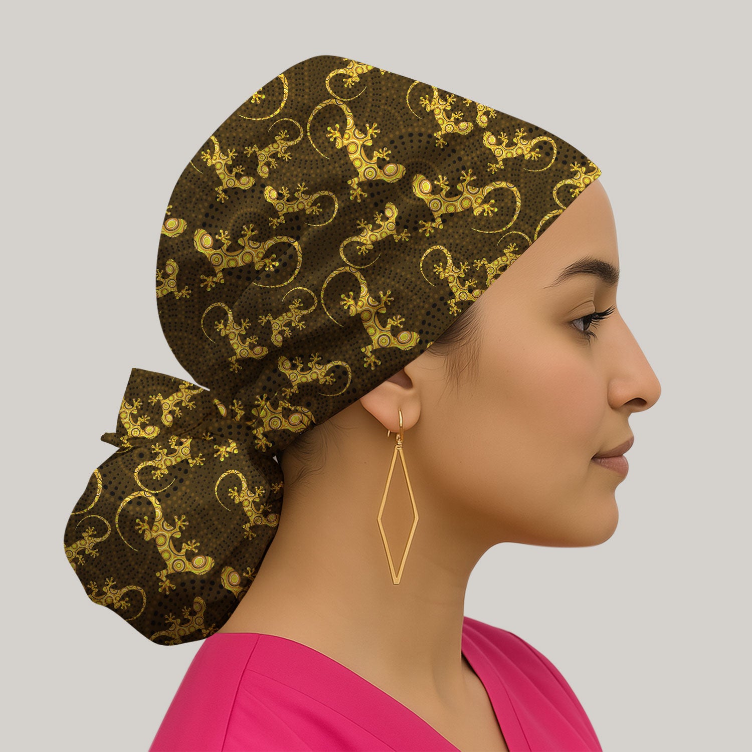 Australian Gecko Dot Art Inspired Nursing Scrub Caps for Women