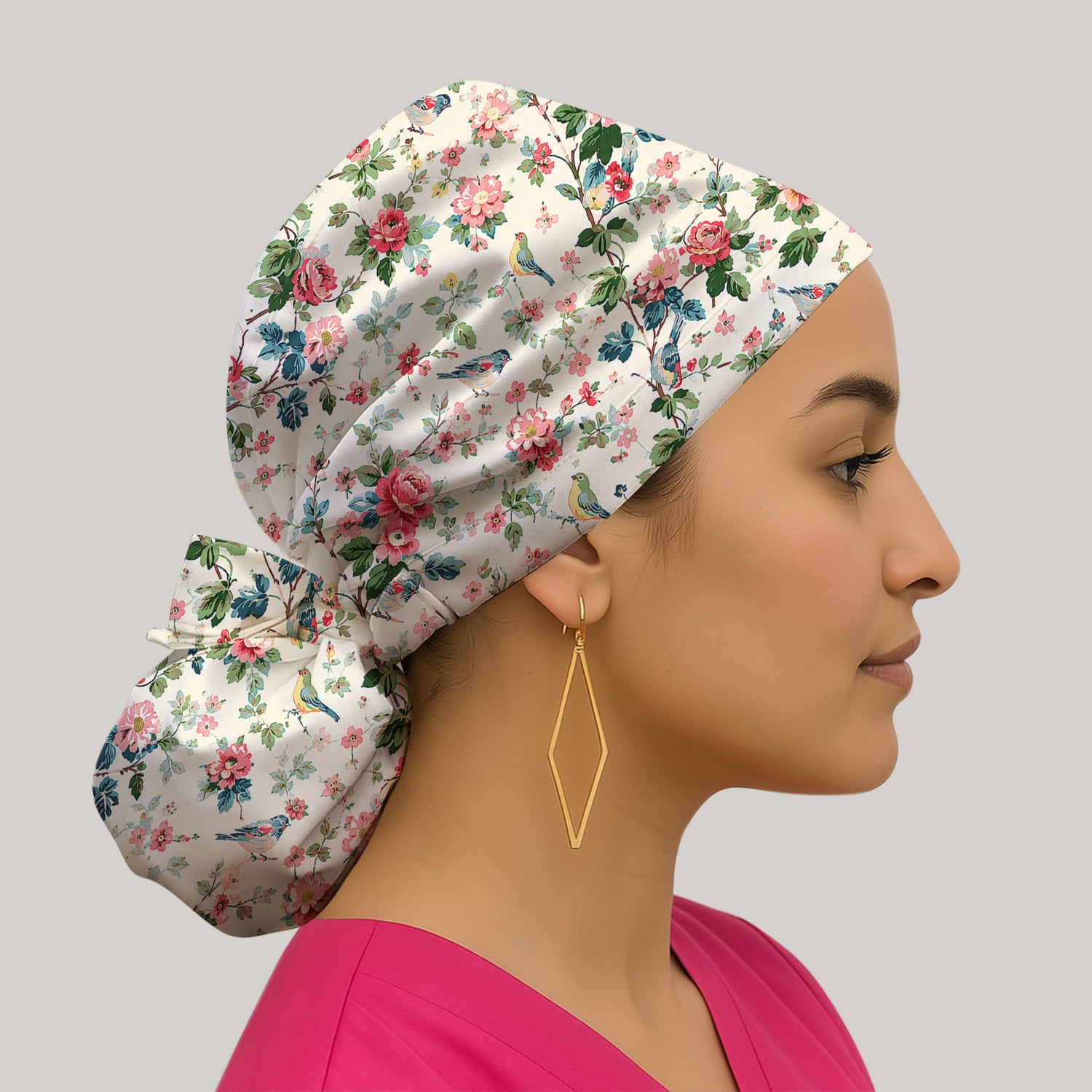 Songbird Rose Garden Pattern Scrub Cap, Surgical Caps for Doctors
