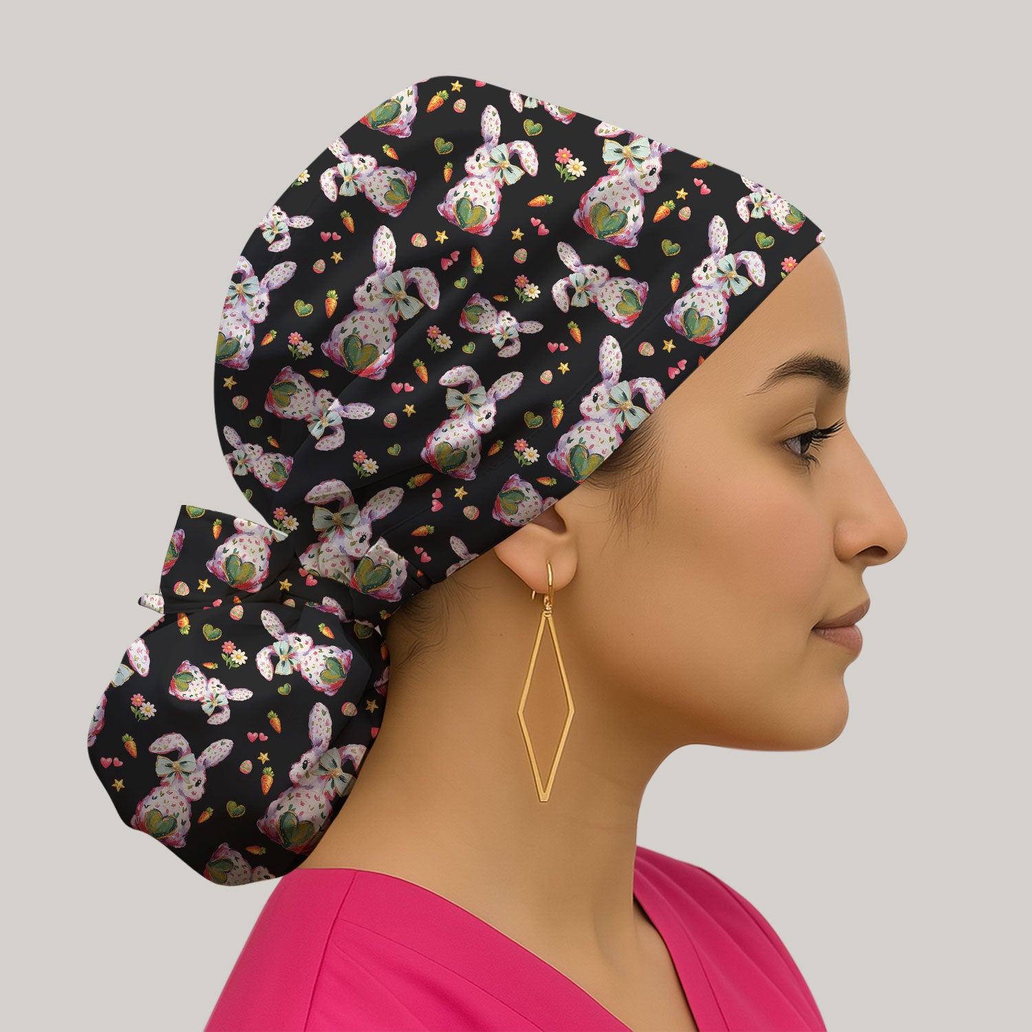 Cute Pastel Bunny Easter Pattern Cap, Bouffant Scrub Caps for Women
