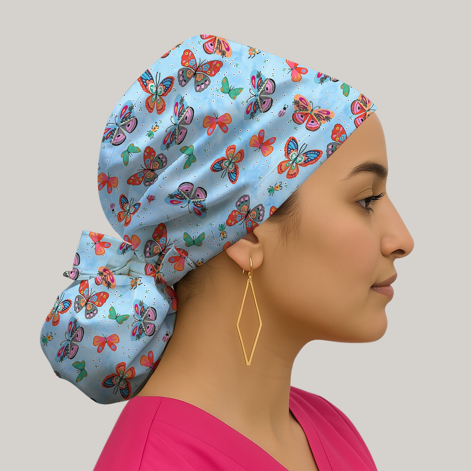 Colorful Butterfly Garden Pattern Cap, Bouffant Scrub Caps for Women