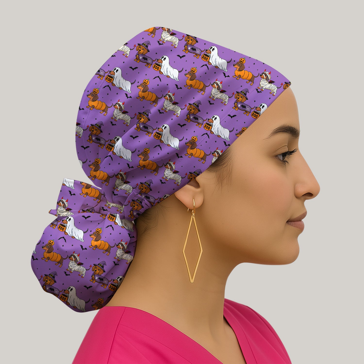 Halloween Dachshund for Veterinary Staff Scrub Cap, Surgical Caps for Doctors