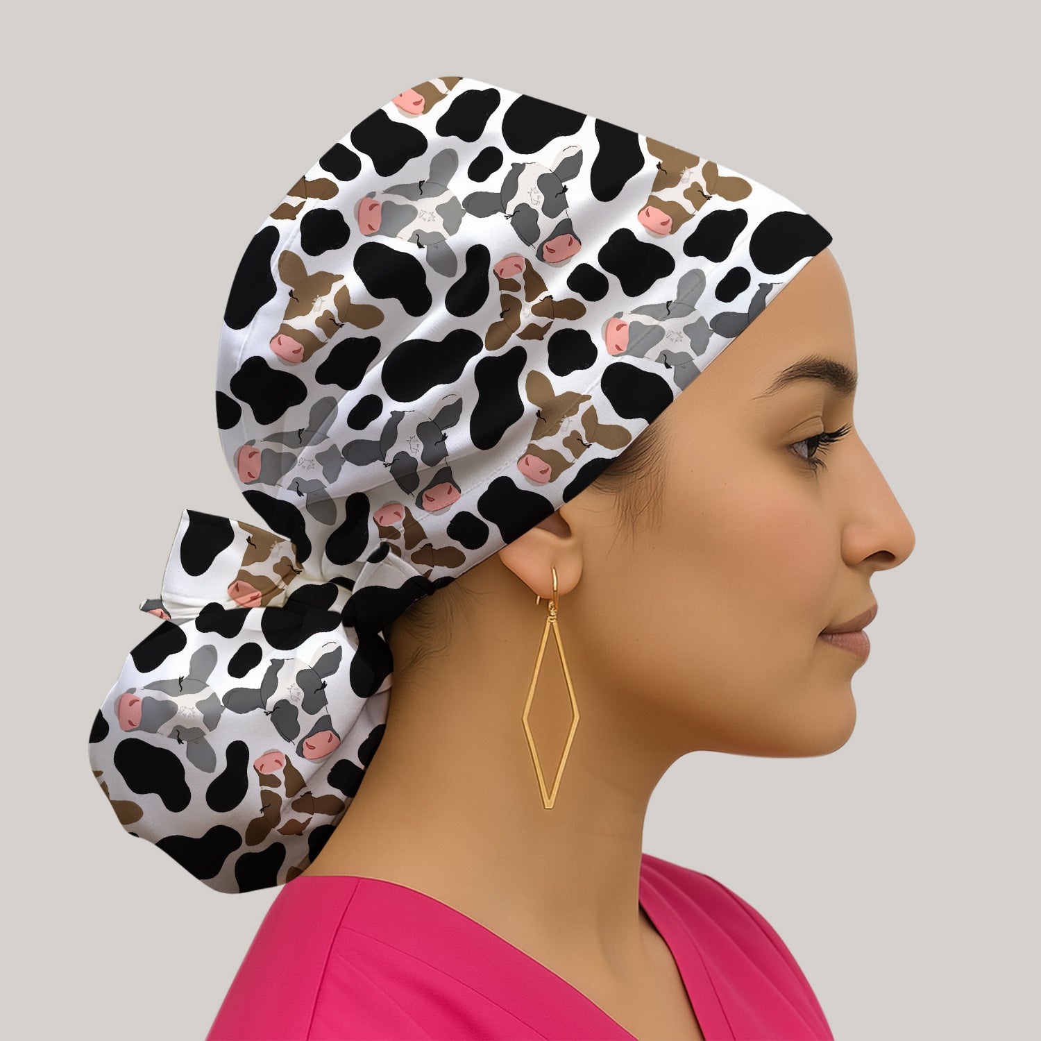 Cute Cow Face Black White Pattern Nurse Scrub Cap, Surgical Caps for Doctors