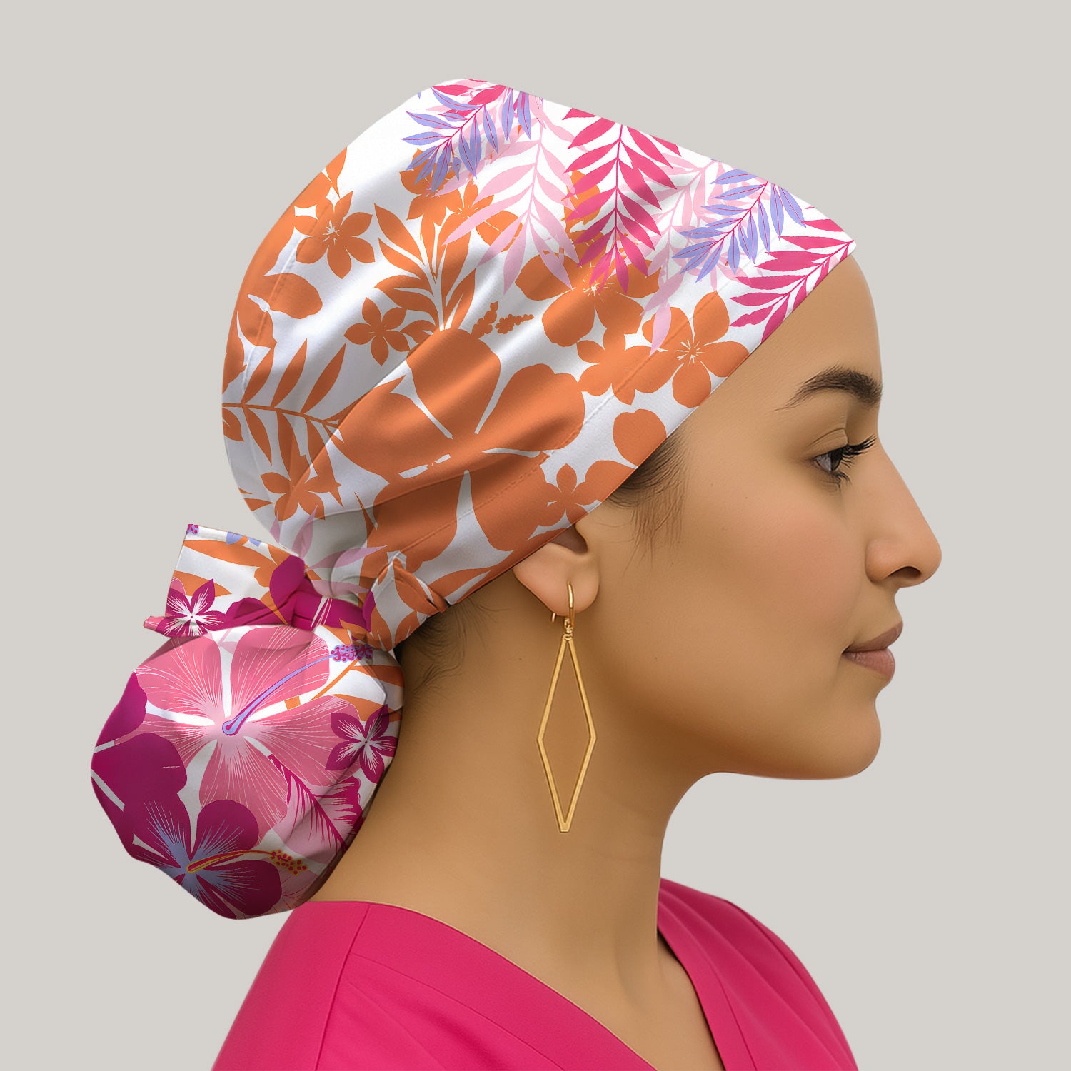 Cheerful Tropical Hibiscus Bloom Pattern Scrub Cap, Surgical Caps for Doctors
