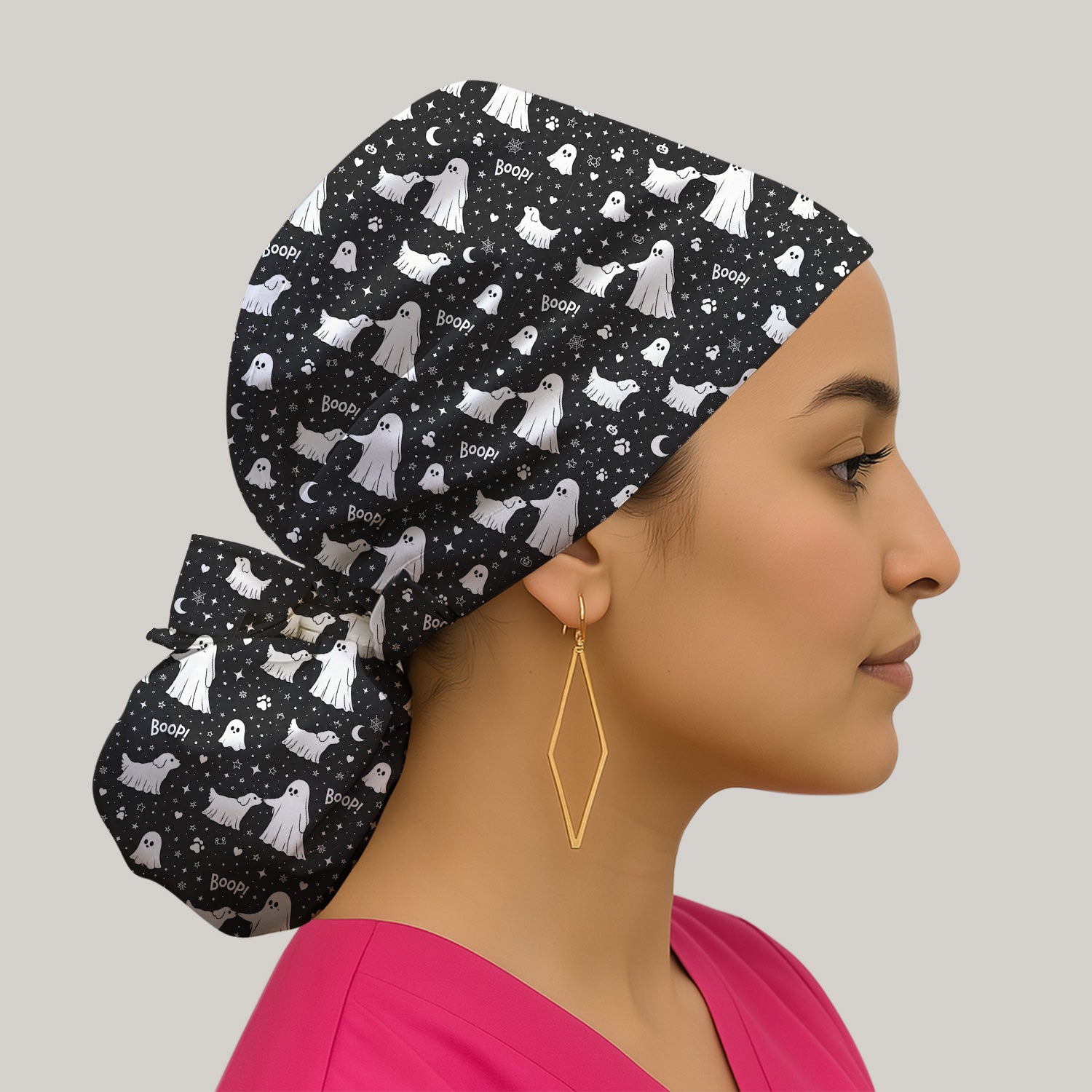 Halloween Ghost Boop Dog Pattern Scrub Cap, Surgical Caps for Doctors
