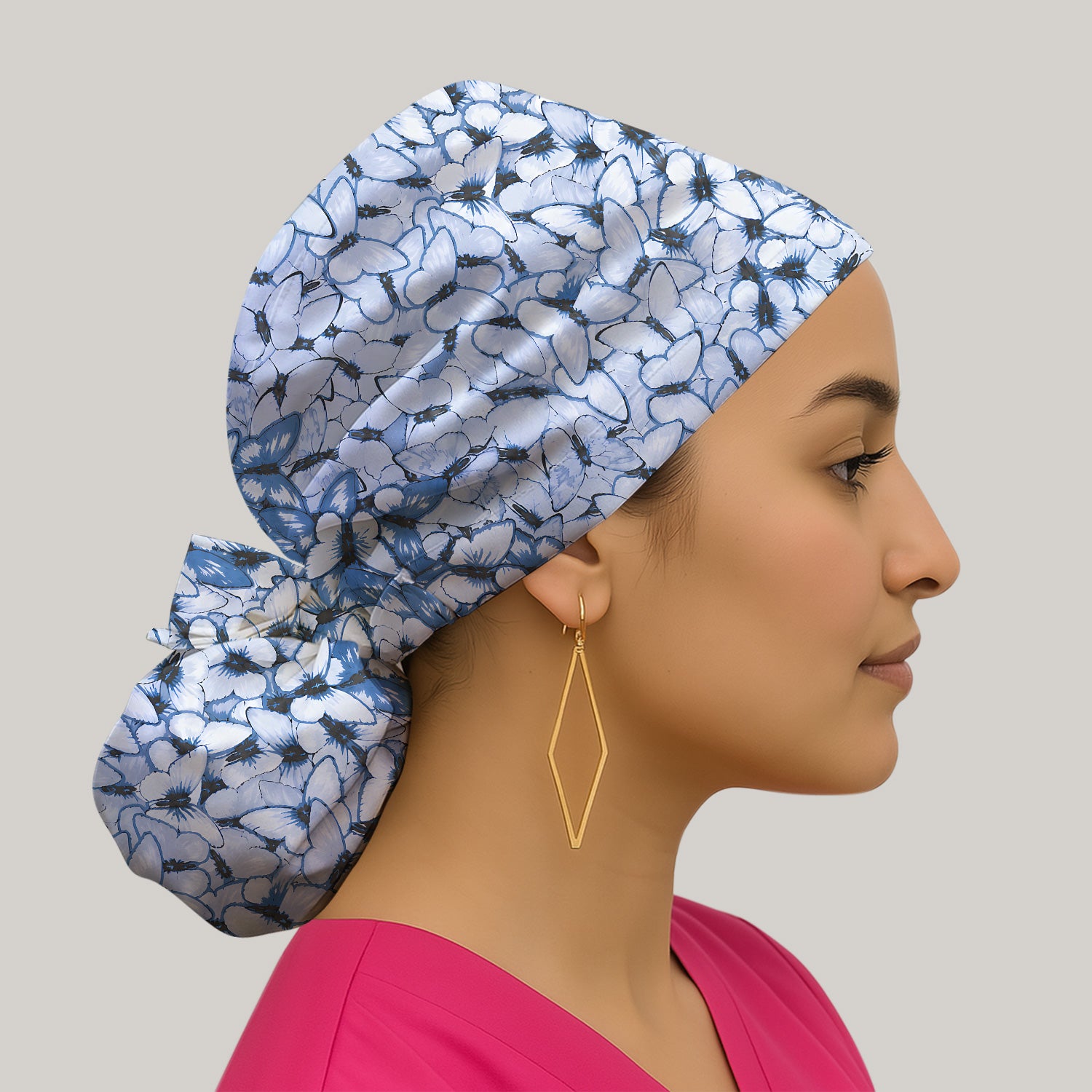 Blue Butterfly Floral Pattern Scrub Cap, Surgical Caps for Doctors