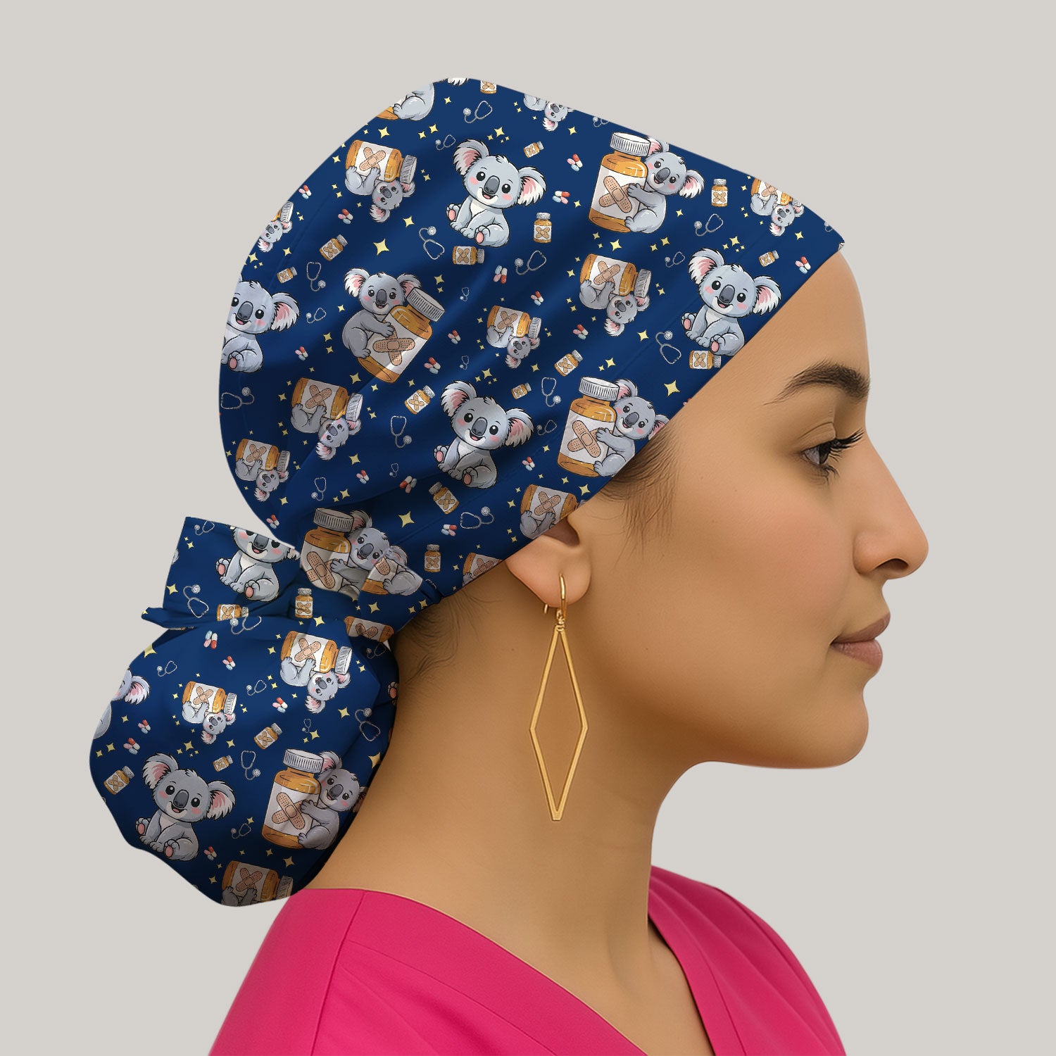 Cute Koala Nurse Bandage Medicine Print Cap, Breathable Fabrics Caps Uniform