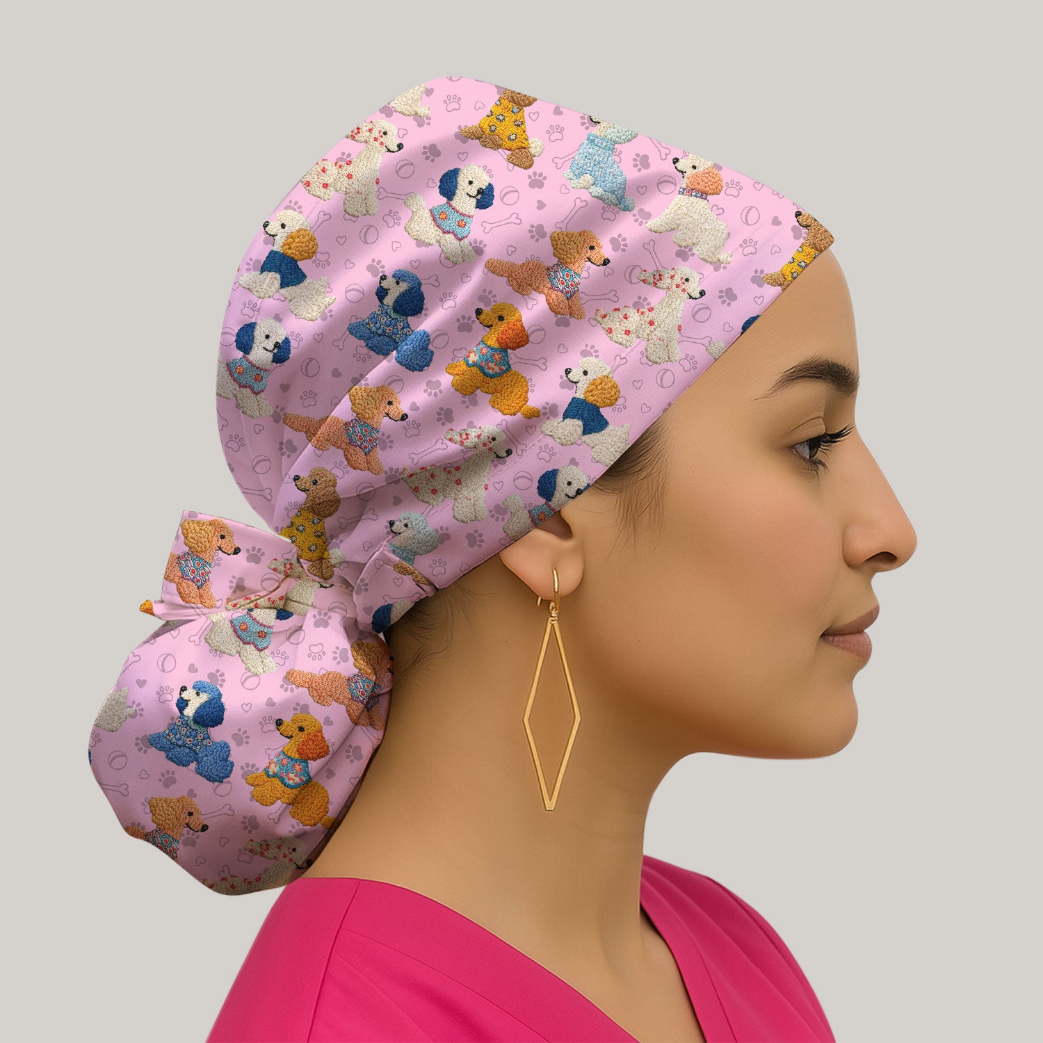 Cute Colorful Poodle Pattern Scrub Cap, Breathable Fabrics Caps Uniform