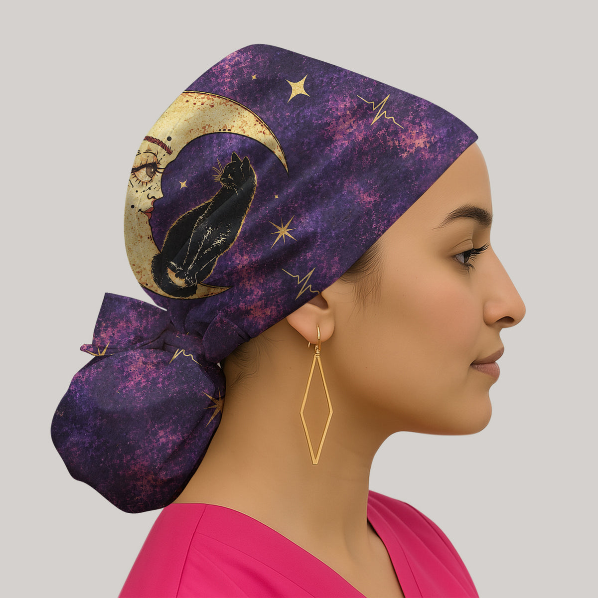 Celestial Nurse Black Cat Crescent Moon Scrub Cap, Surgical Caps for Doctors