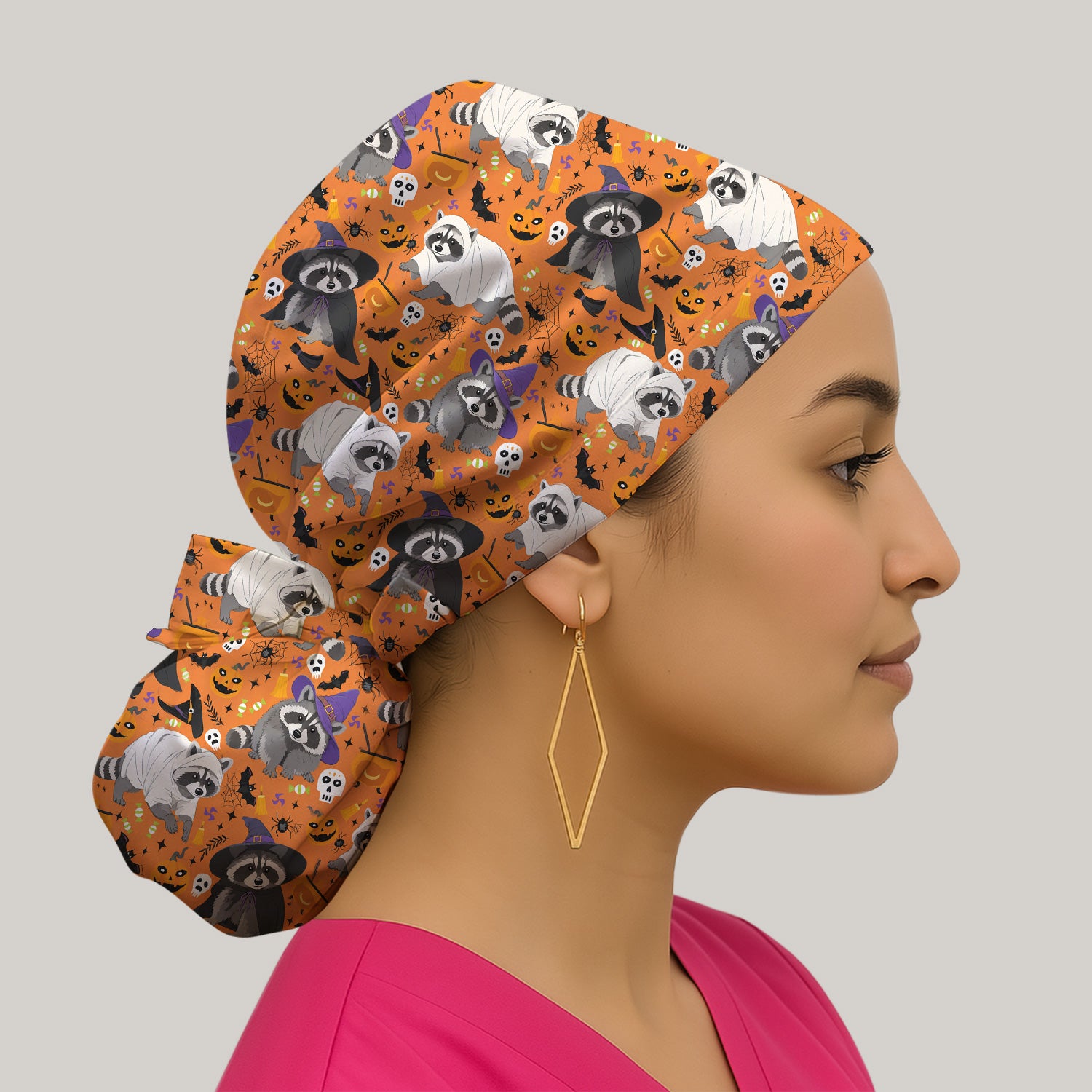 Cute Halloween Raccoon Costumes Print Scrub Cap, Surgical Caps for Doctors