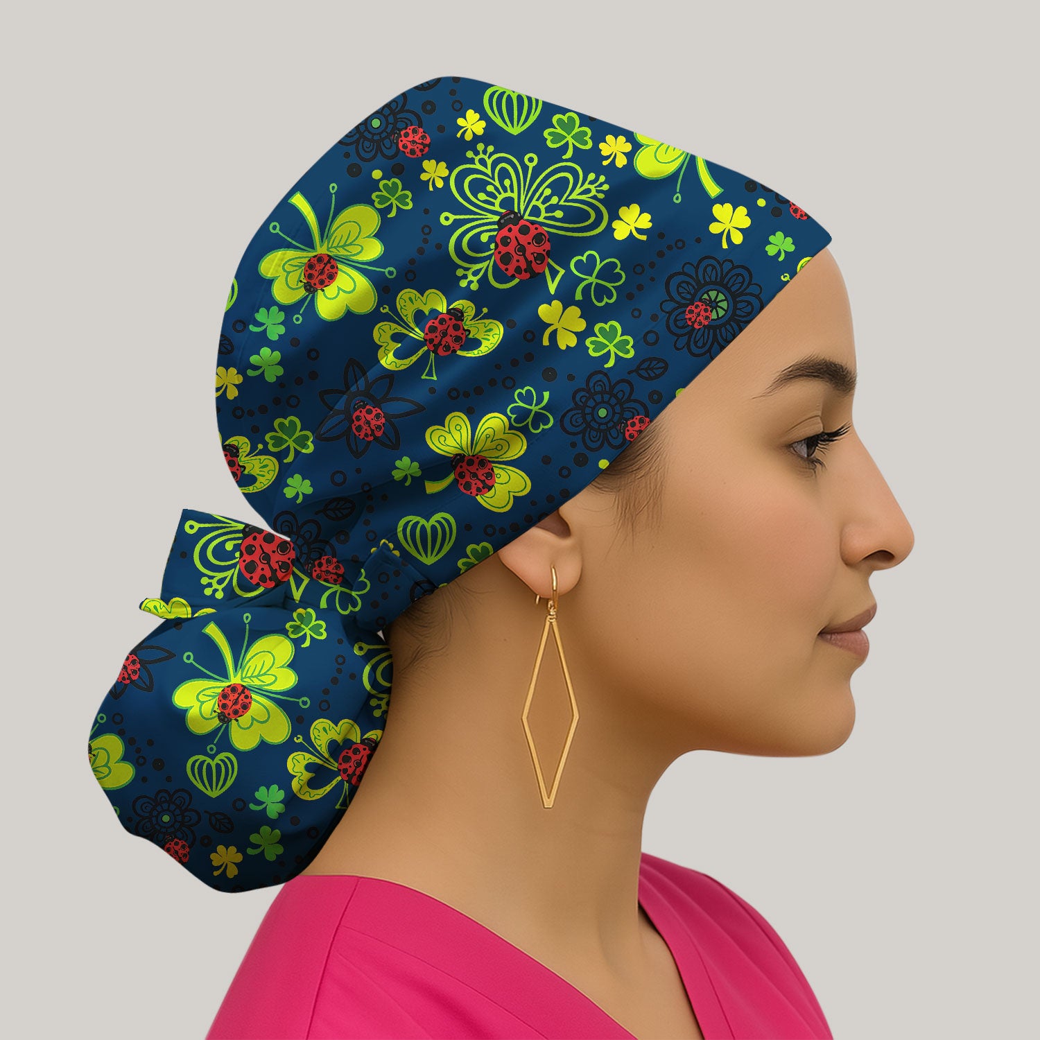 Ladybug Clover Floral Pattern Print Caps, Breathable Fabrics Caps Uniform