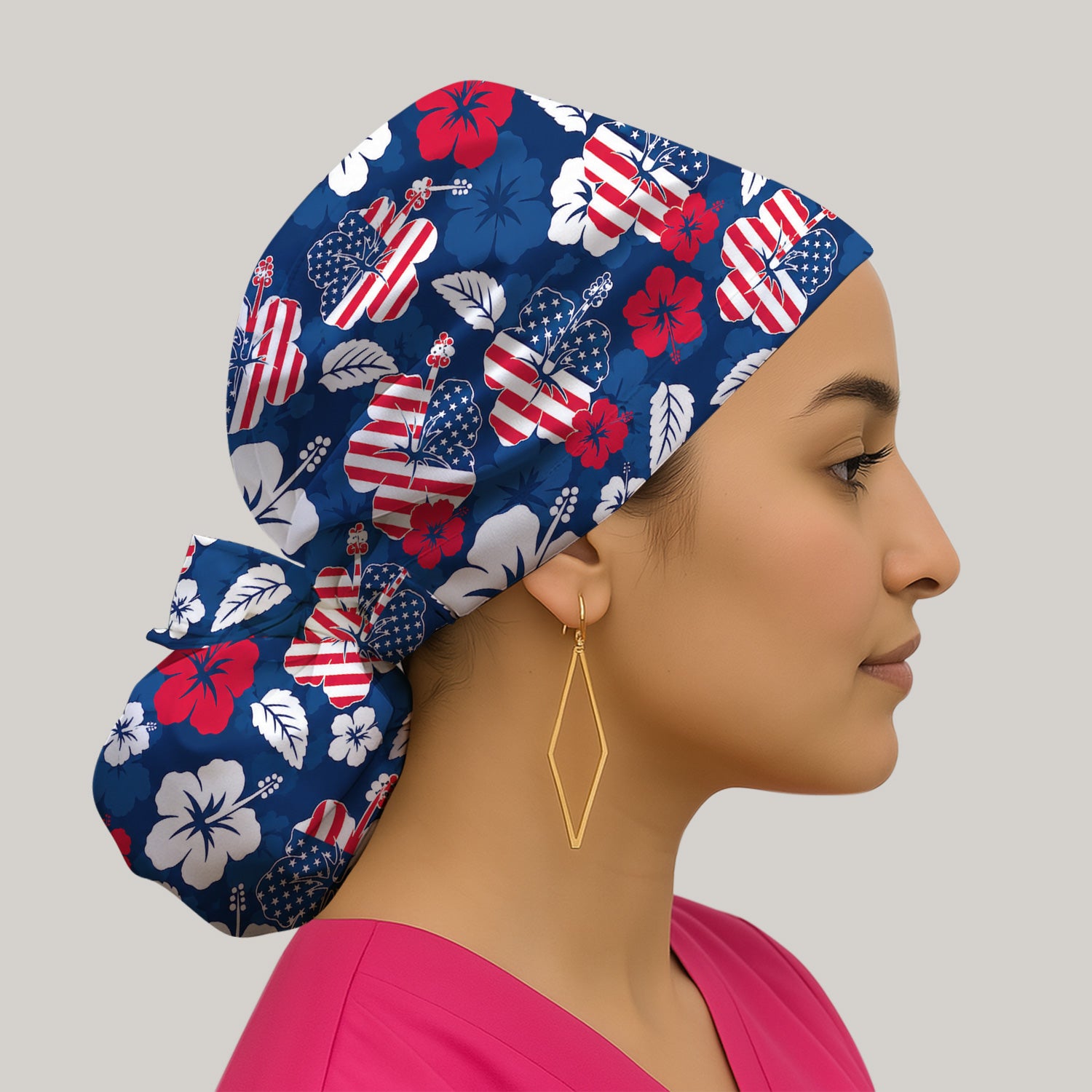 Patriotic Hibiscus Flag Floral Print Scrub Cap, Surgical Caps for Doctors