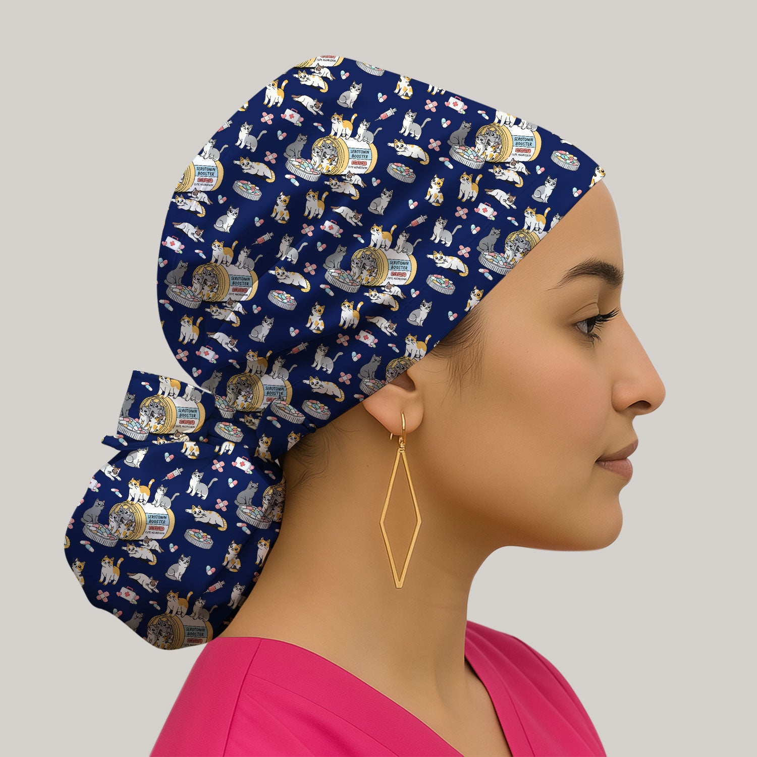 Cute Cat Serotonin Booster Pattern Scrub Cap, Bouffant Scrub Caps for Women
