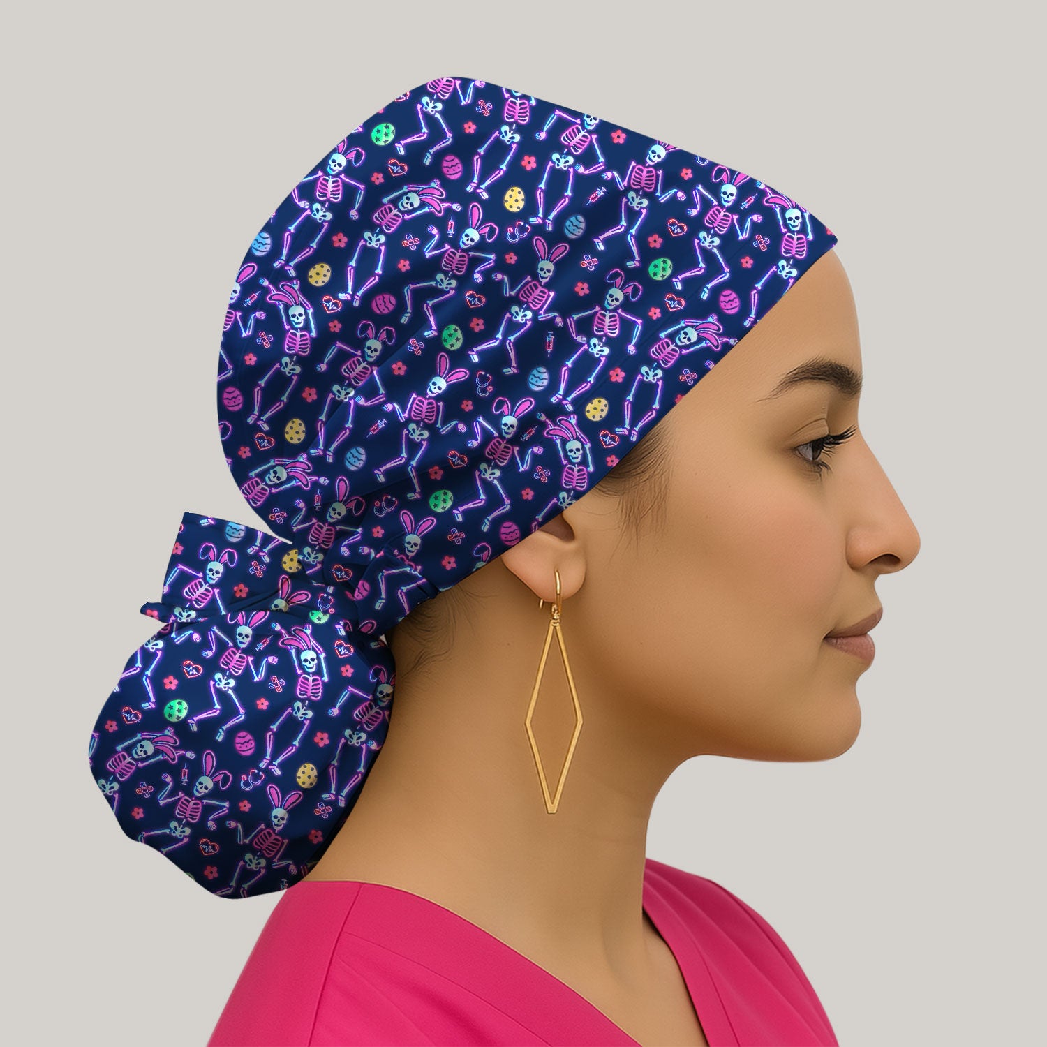 Neon Easter Skeleton Pattern Cap, Breathable Fabrics Caps Uniform