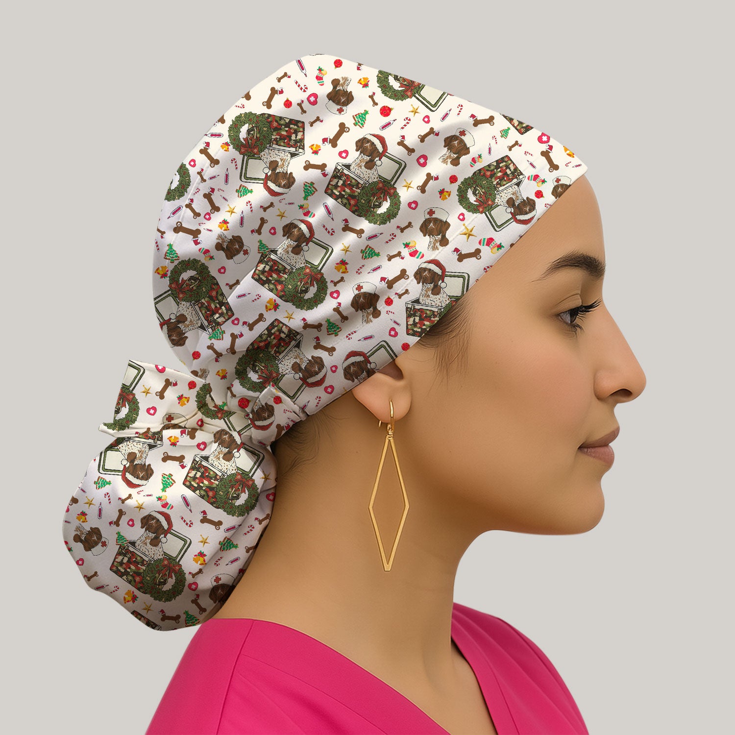Christmas Dachshund Bouffant Scrub Caps for Women - Cute Sausage Dog Nursing Gift