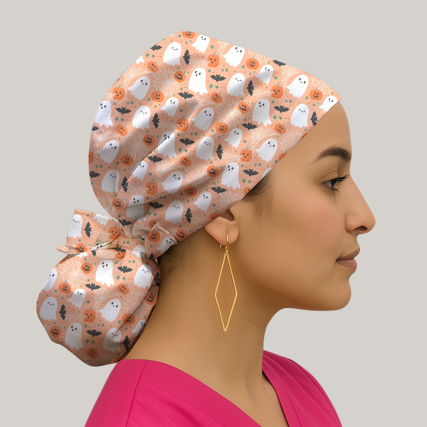 Cute Halloween Ghost And Pumpkin Scrub Cap, Surgical Caps for Doctors