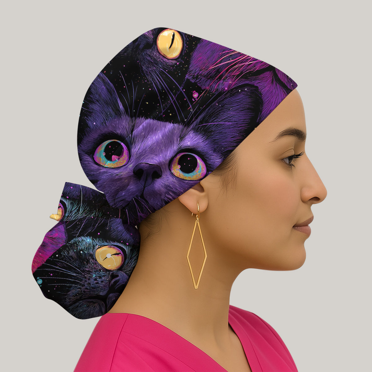 Colorful Neon Cat Faces Scrub Cap, Surgical Caps for Nurses