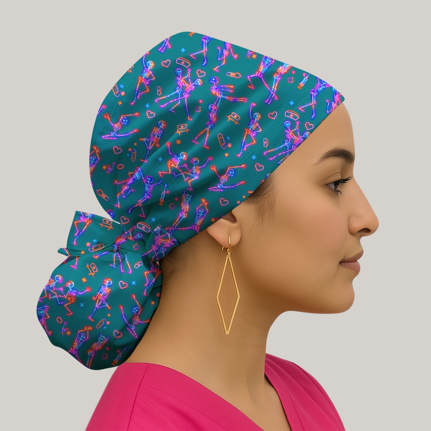 Neon Dancing Skeleton Medical Pattern Cap, Bouffant Scrub Caps for Women