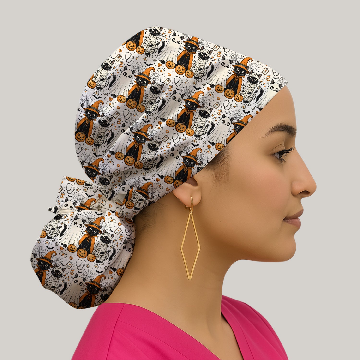 Spooky Halloween Costume Cats Scrub Cap, Surgical Caps for Doctors