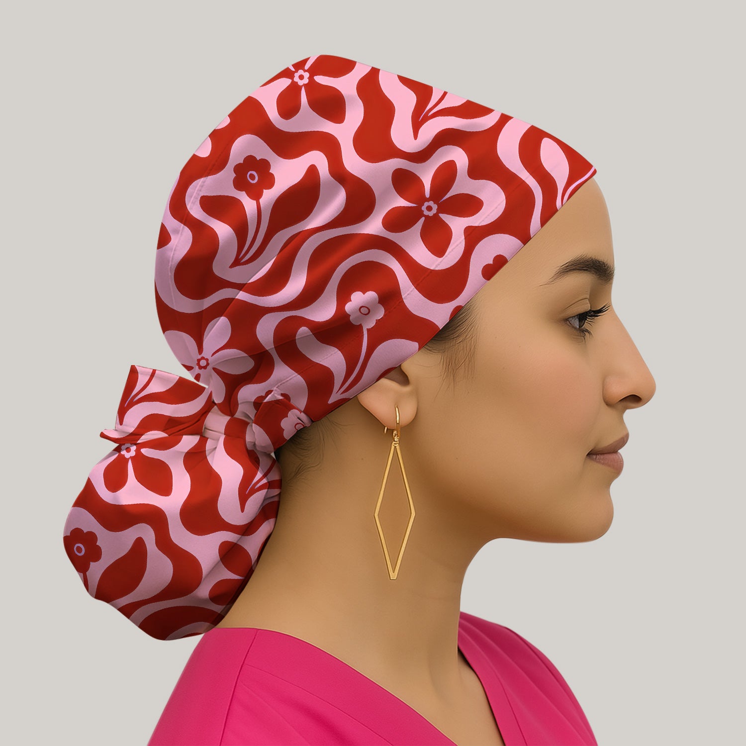 Retro Pink Floral Pattern, Groovy Medical Scrub Cap, Surgical Caps for Doctors