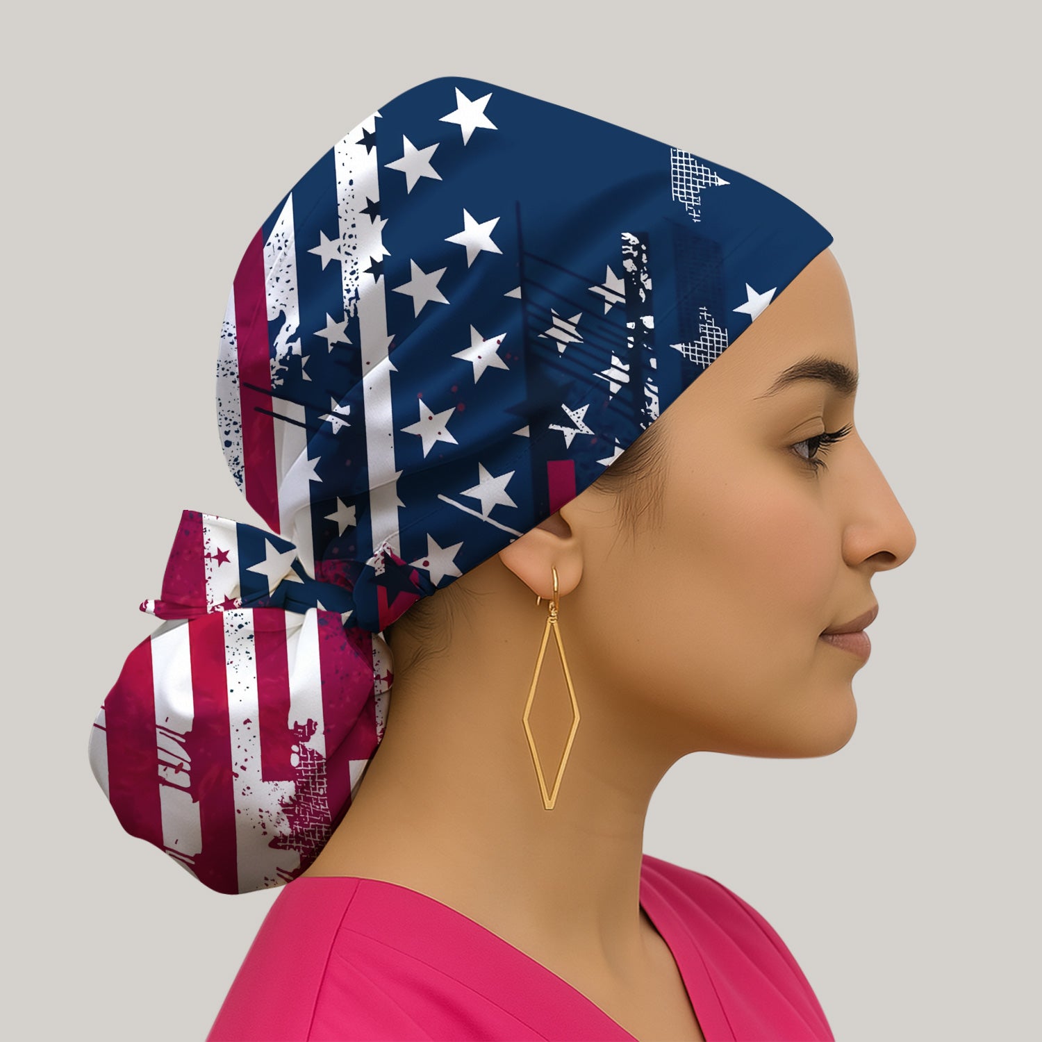 Patriotic USA Flag Stars And Stripes Grunge Pattern Scrub Cap, Surgical Caps for Doctors