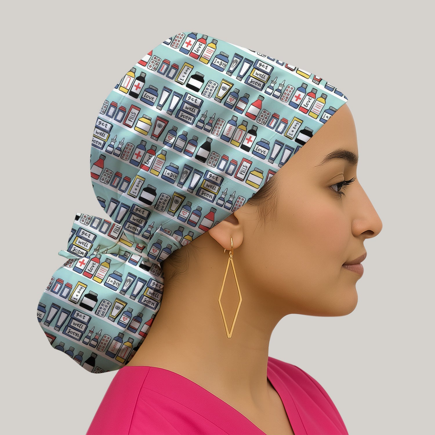 Medicine Bottle Pharmacy Pills Care Pattern Scrub Cap, Surgical Caps for Doctors