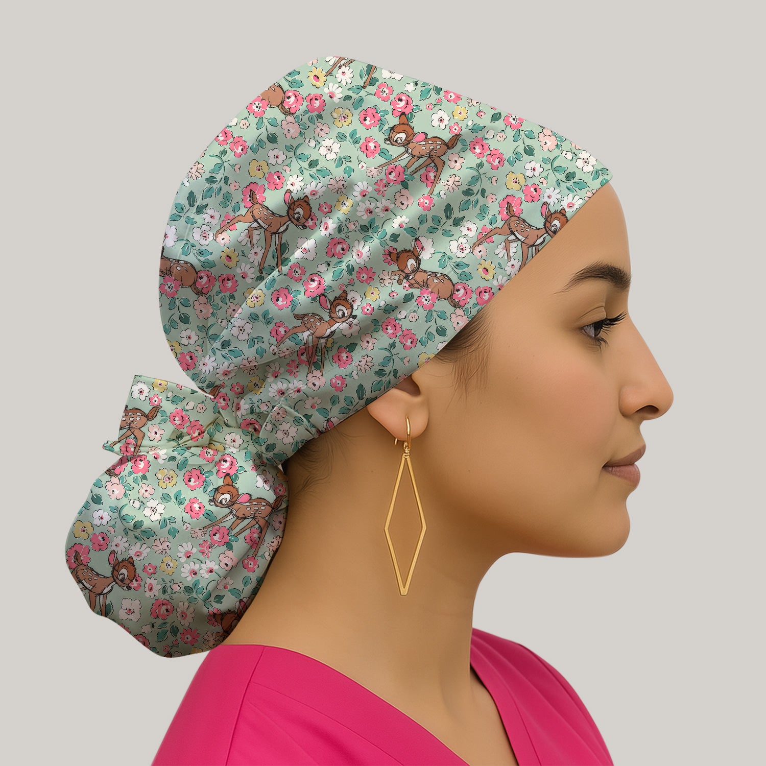 Cute Baby Deer Floral Pattern Pattern Scrub Cap, Breathable Fabrics Caps Uniform
