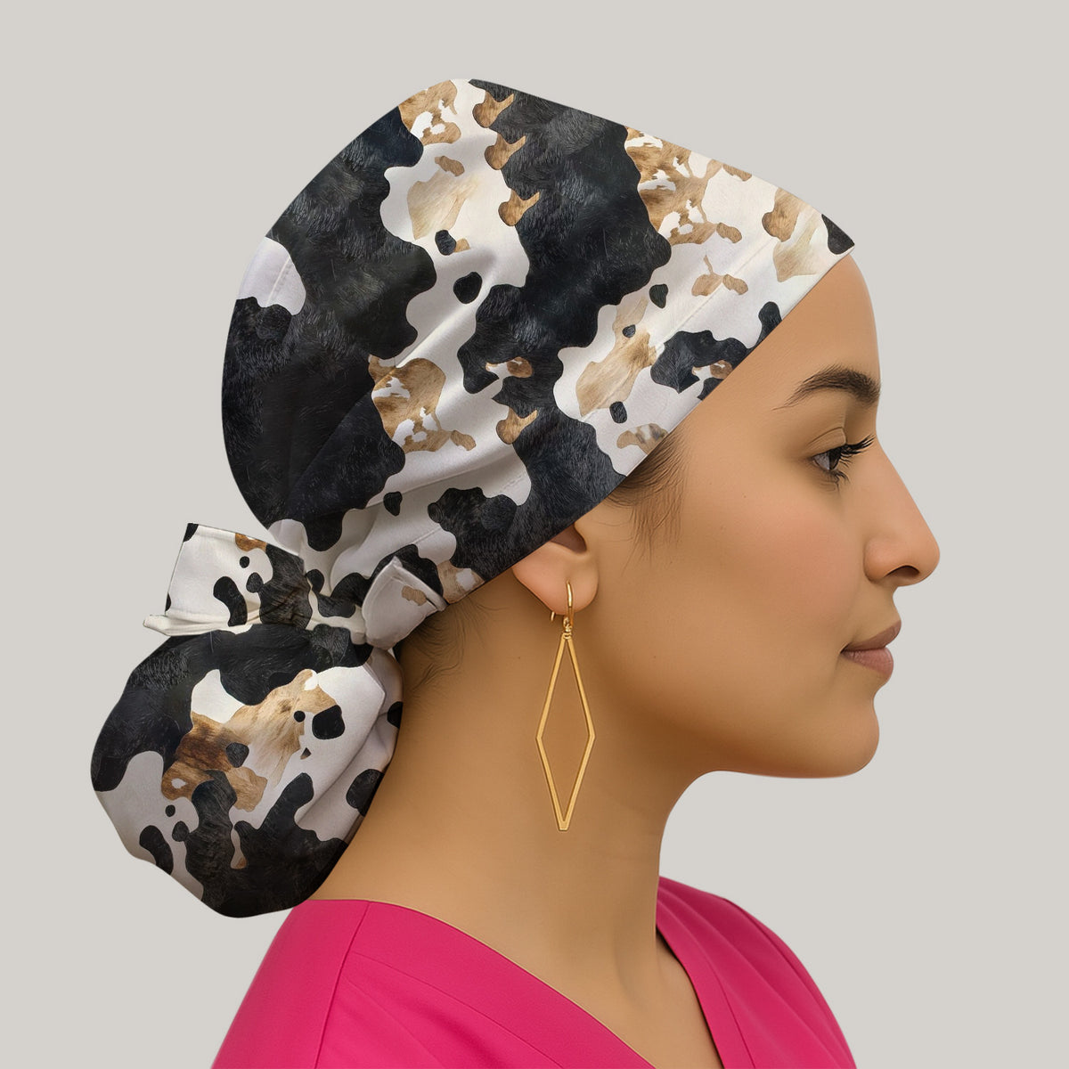 Classic Cow Print Pattern Scrub Cap, Breathable Fabrics Caps Uniform