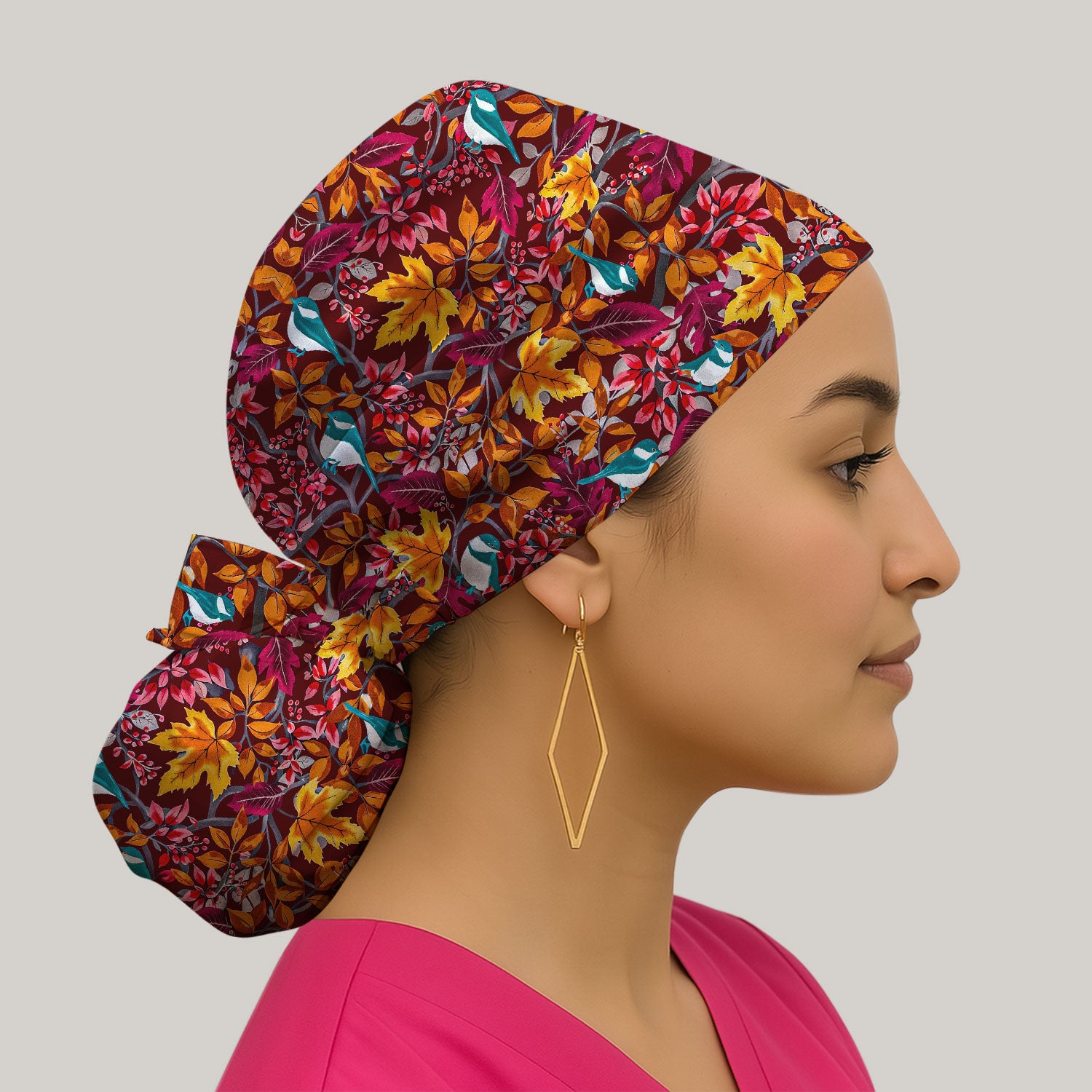 Autumn Leaves Blue Bird Pattern Print Caps, Surgical Caps for Doctors