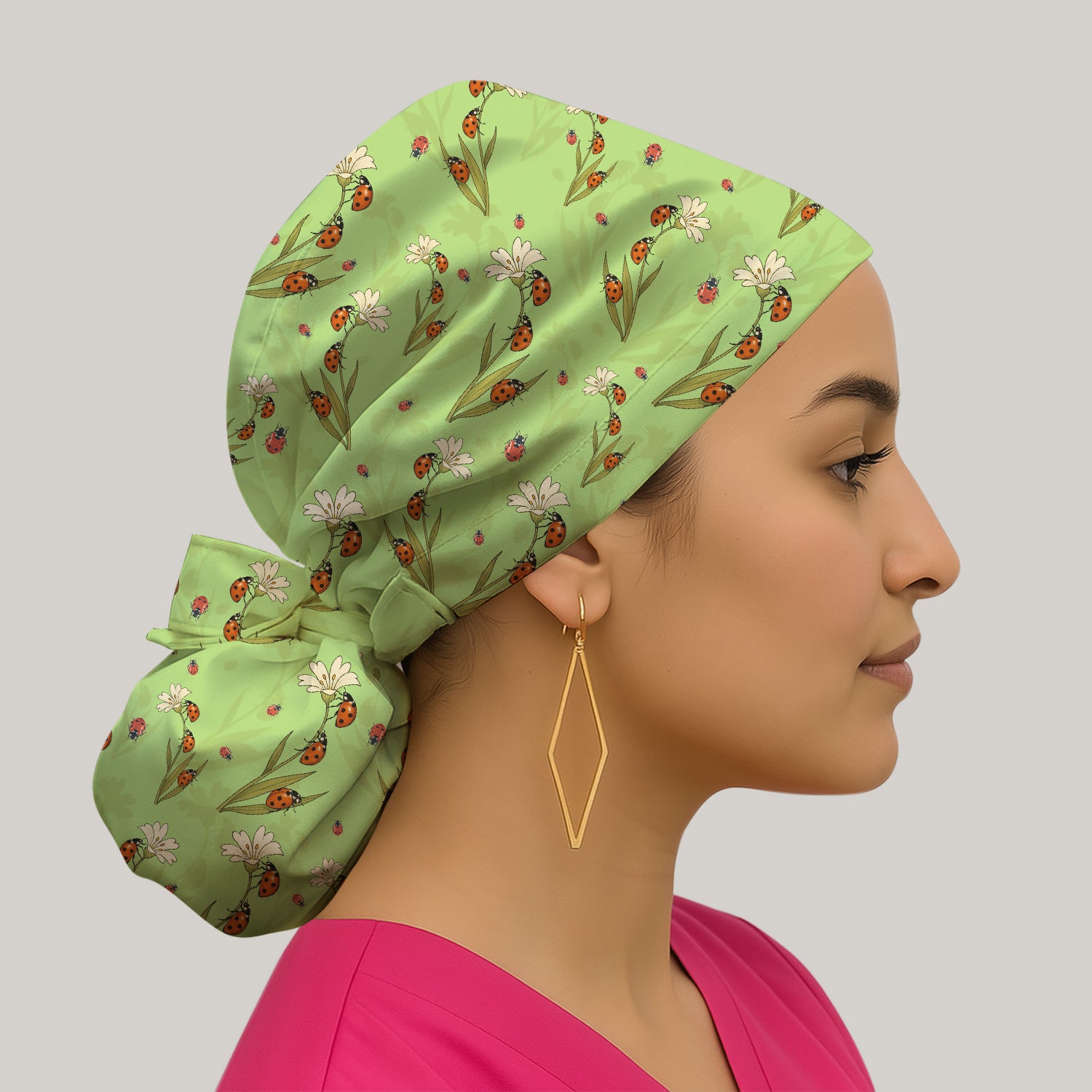 Fresh Daisy Ladybug Garden Pattern Cap, Bouffant Scrub Caps for Women