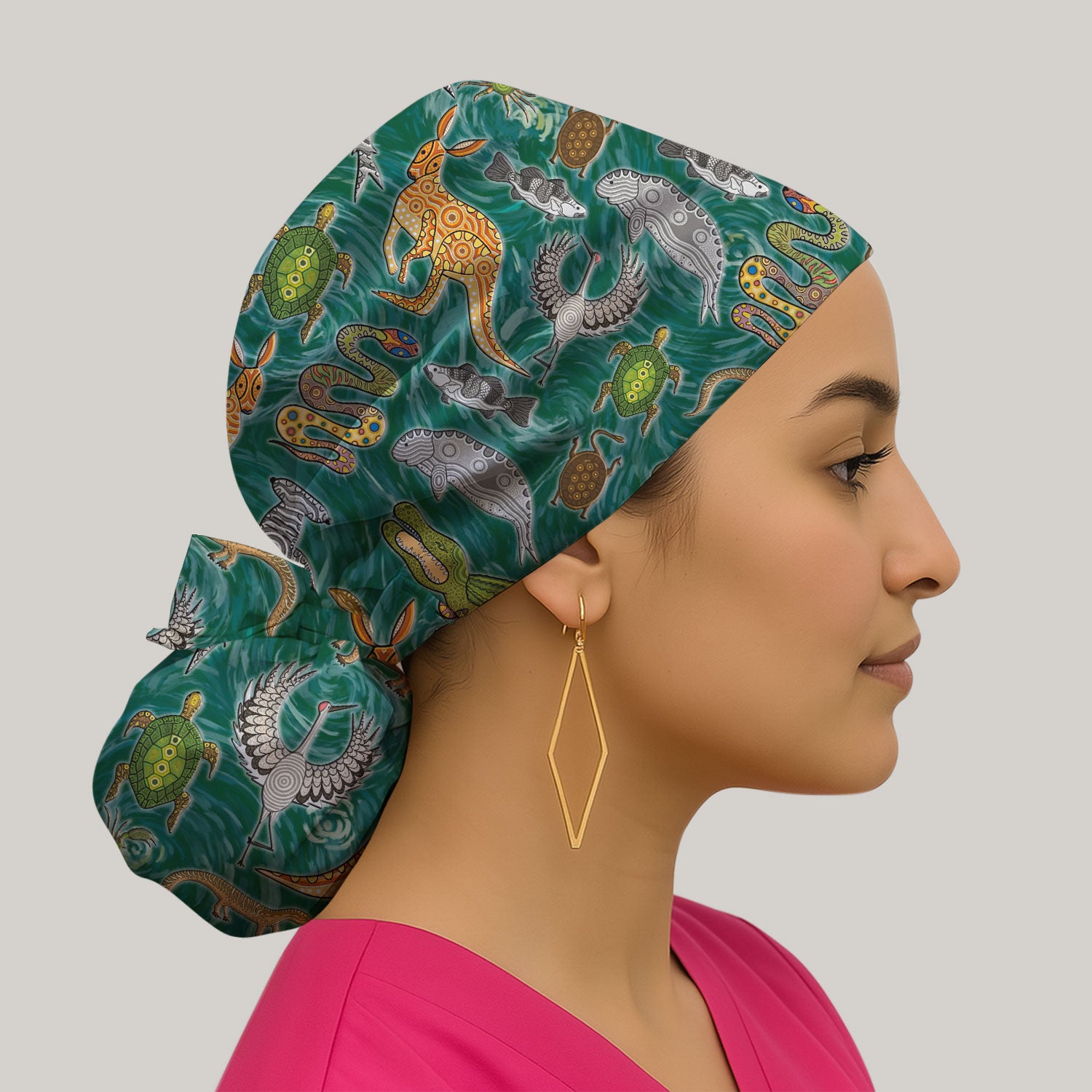 Crocodile Turtle Snake Animal Print Scrub Cap, Bouffant Surgical Caps