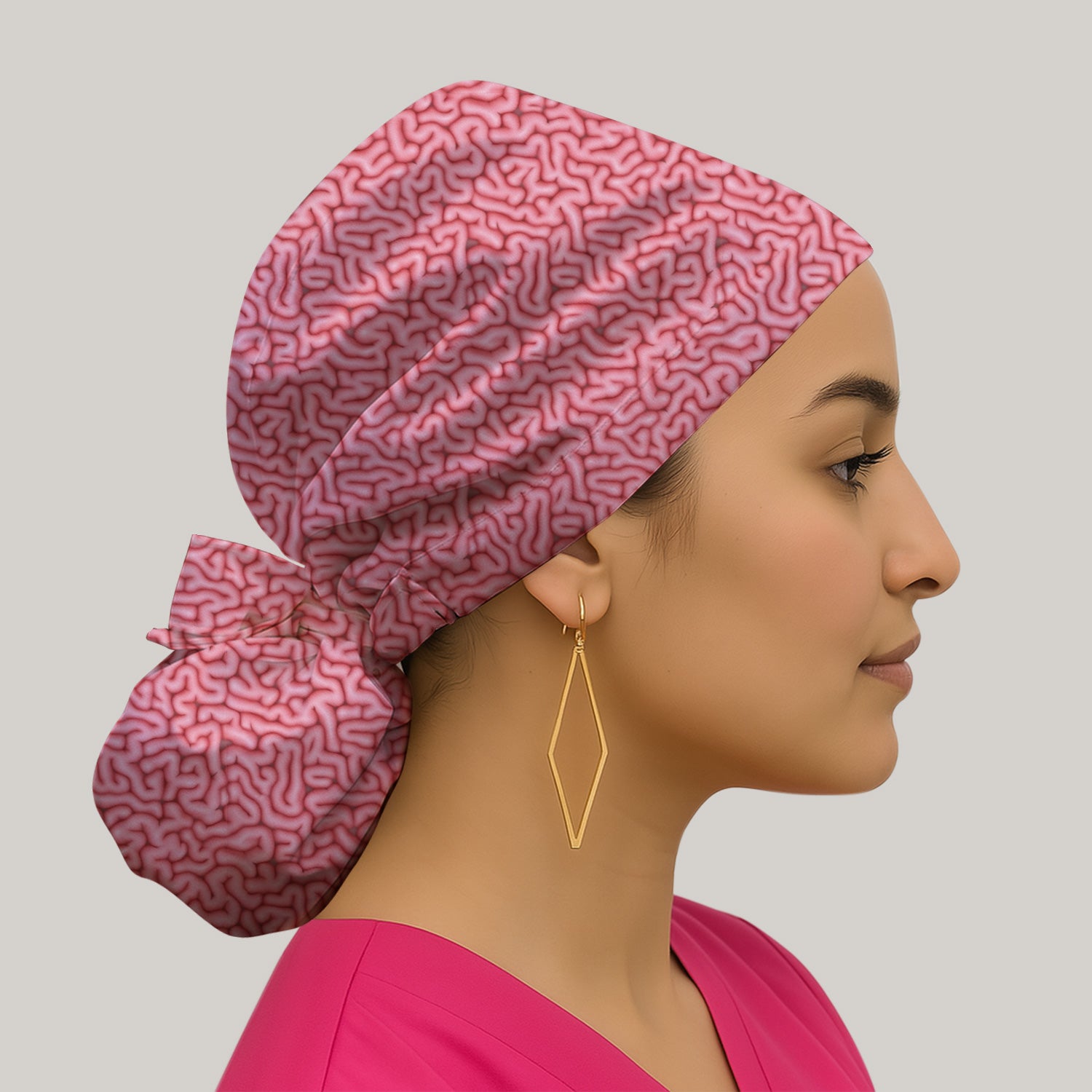 Pink Brain Anatomy Pattern Caps, Bouffant Scrub Caps for Women