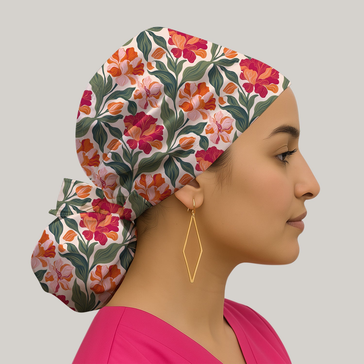 Pretty Tropical Floral Print Scrub Cap, Surgical Caps for Doctors