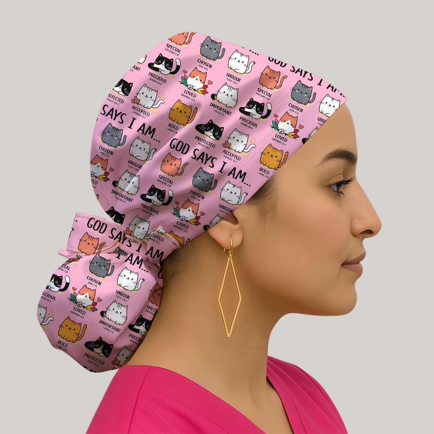 Cute Christian Cat God Says I Am Cap, Bouffant Scrub Caps for Women