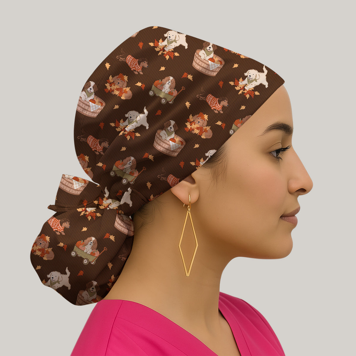 Cute Autumn Dogs And Falling Leaves Scrub Cap, Surgical Caps for Doctors