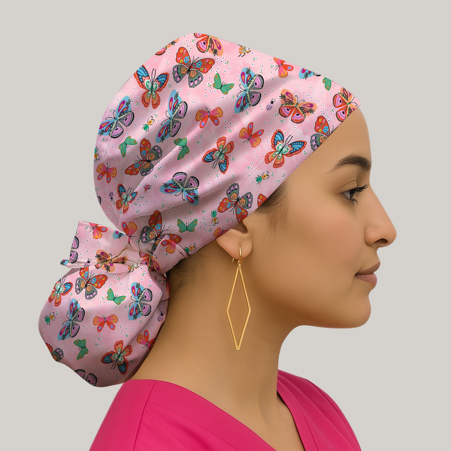 Colorful Butterfly Garden Pattern Cap, Bouffant Scrub Caps for Women