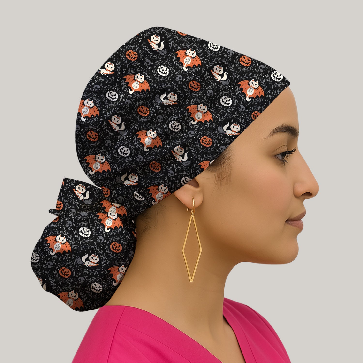 Cute Halloween Vampire Cat Pattern Scrub Cap, Surgical Caps for Doctors