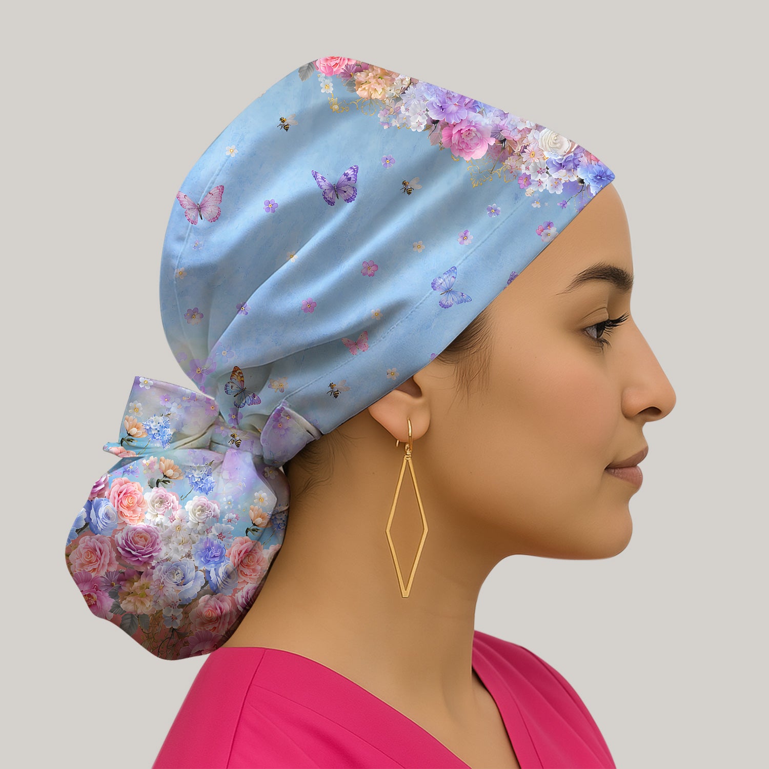 Pastel Flower Garden Print Scrub Cap, Surgical Caps for Doctors